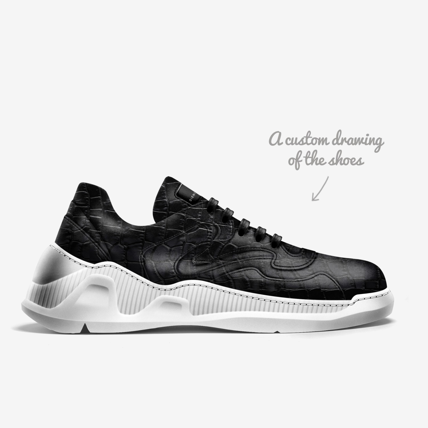 Big Steppers (B/W) custom made in Italy shoes by Dienier Anrelli | Sketch view