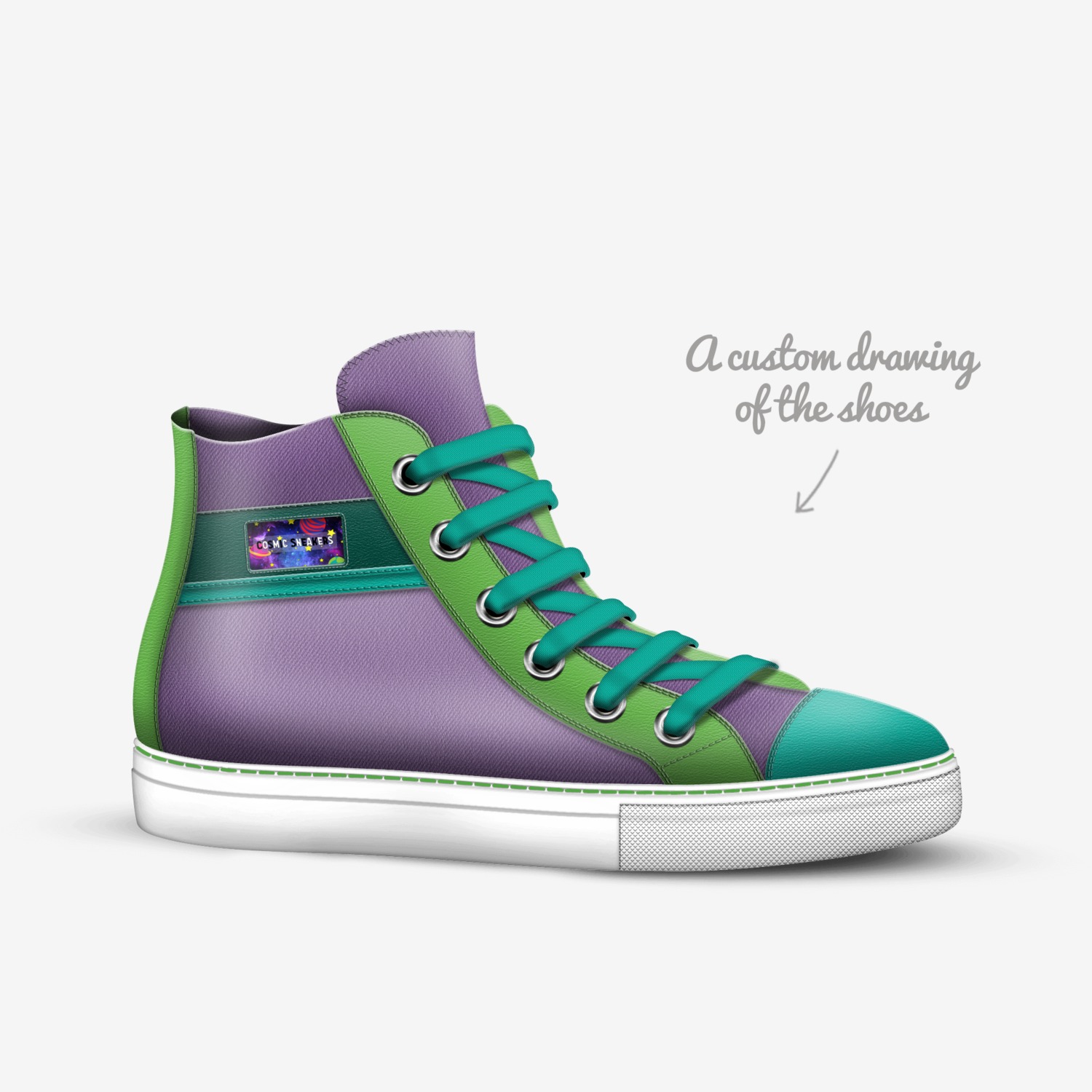 Cosmic Sneakers custom made in Italy shoes by Charley Gips | Sketch view