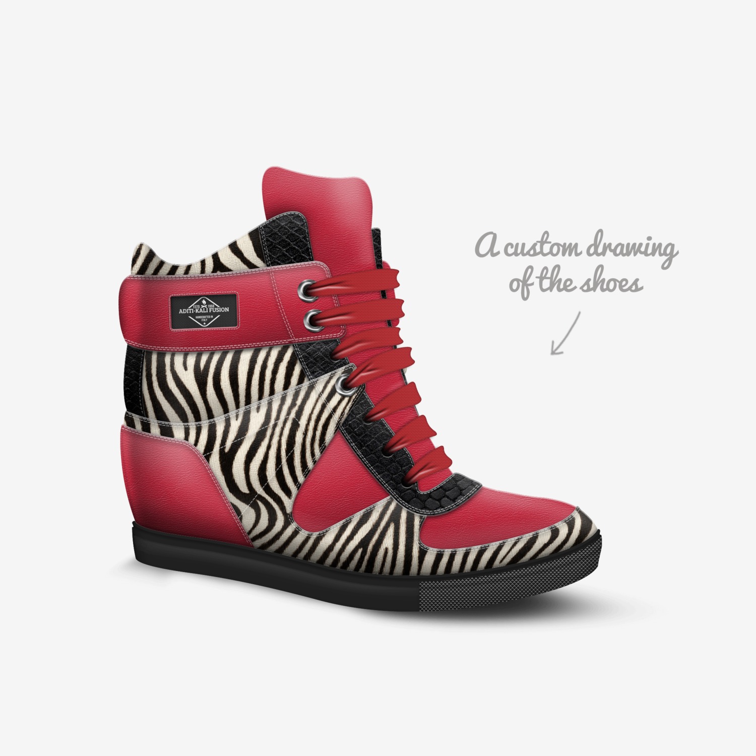 aditi-kali fusion custom made in Italy shoes by Aditi-kali Of Wonkey Donkey Bazaar | Sketch view