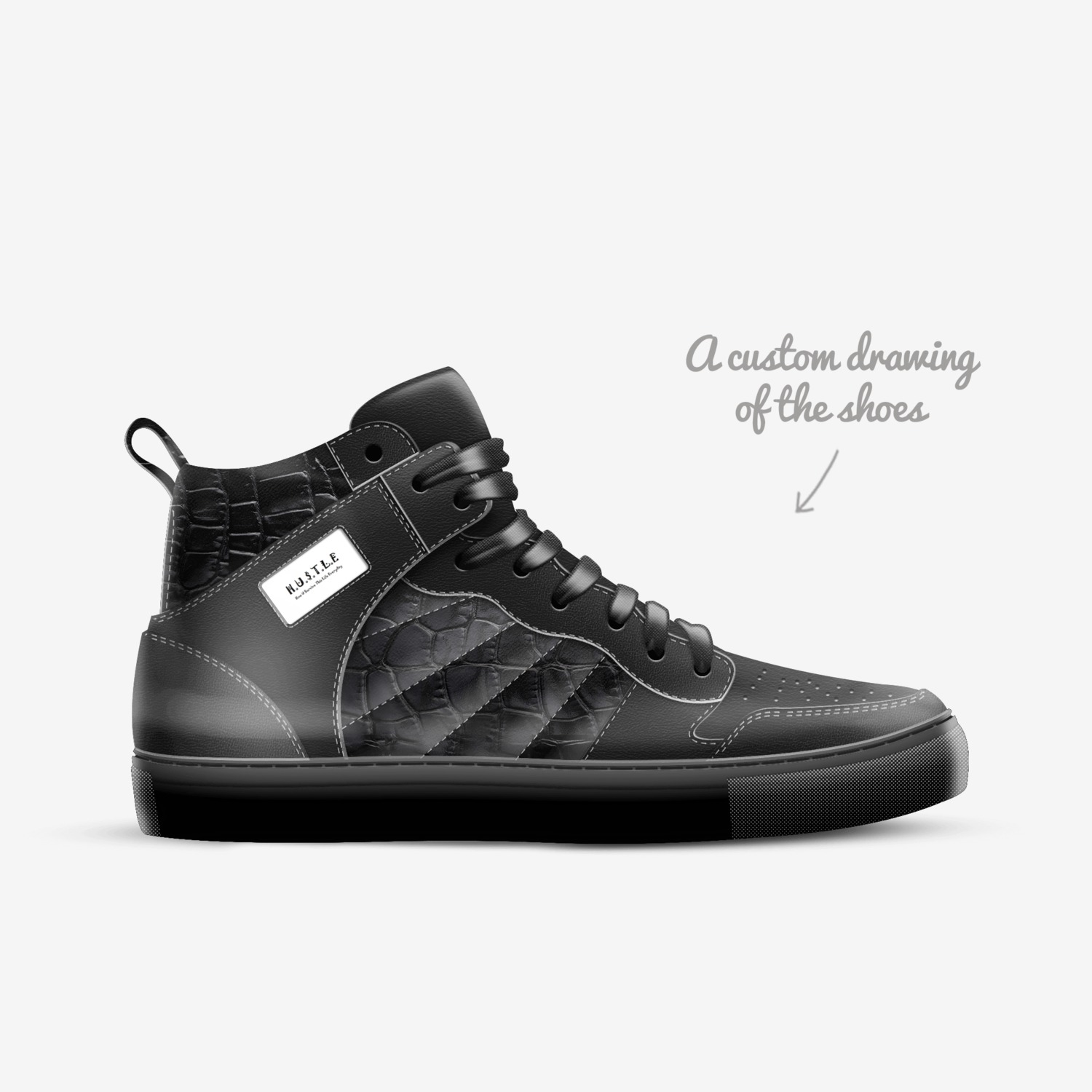 H.U.$.T.L.E custom made in Italy shoes by Michael Kiney | Sketch view