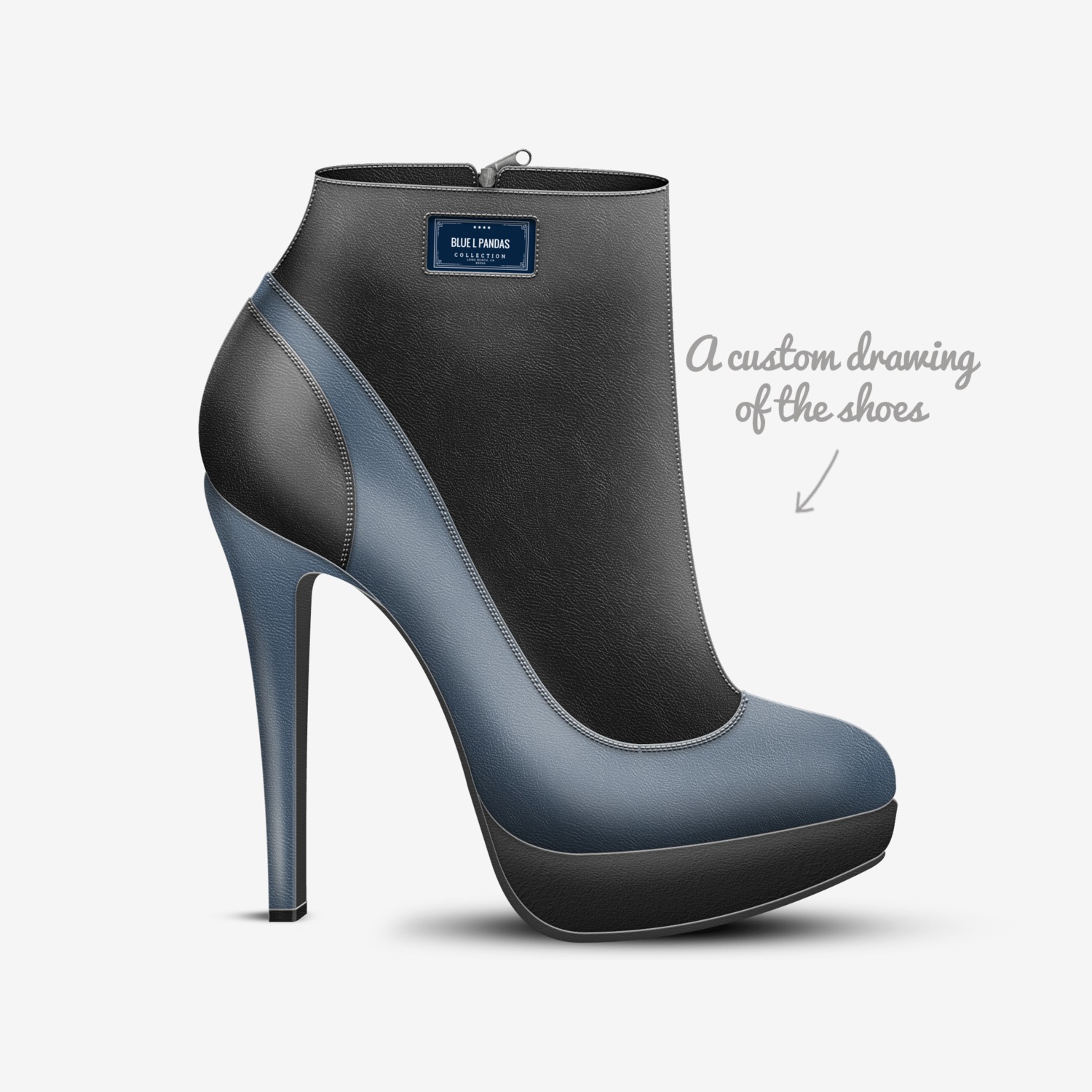 Blue L pandas  custom made in Italy shoes by Otto Bb.owens | Sketch view