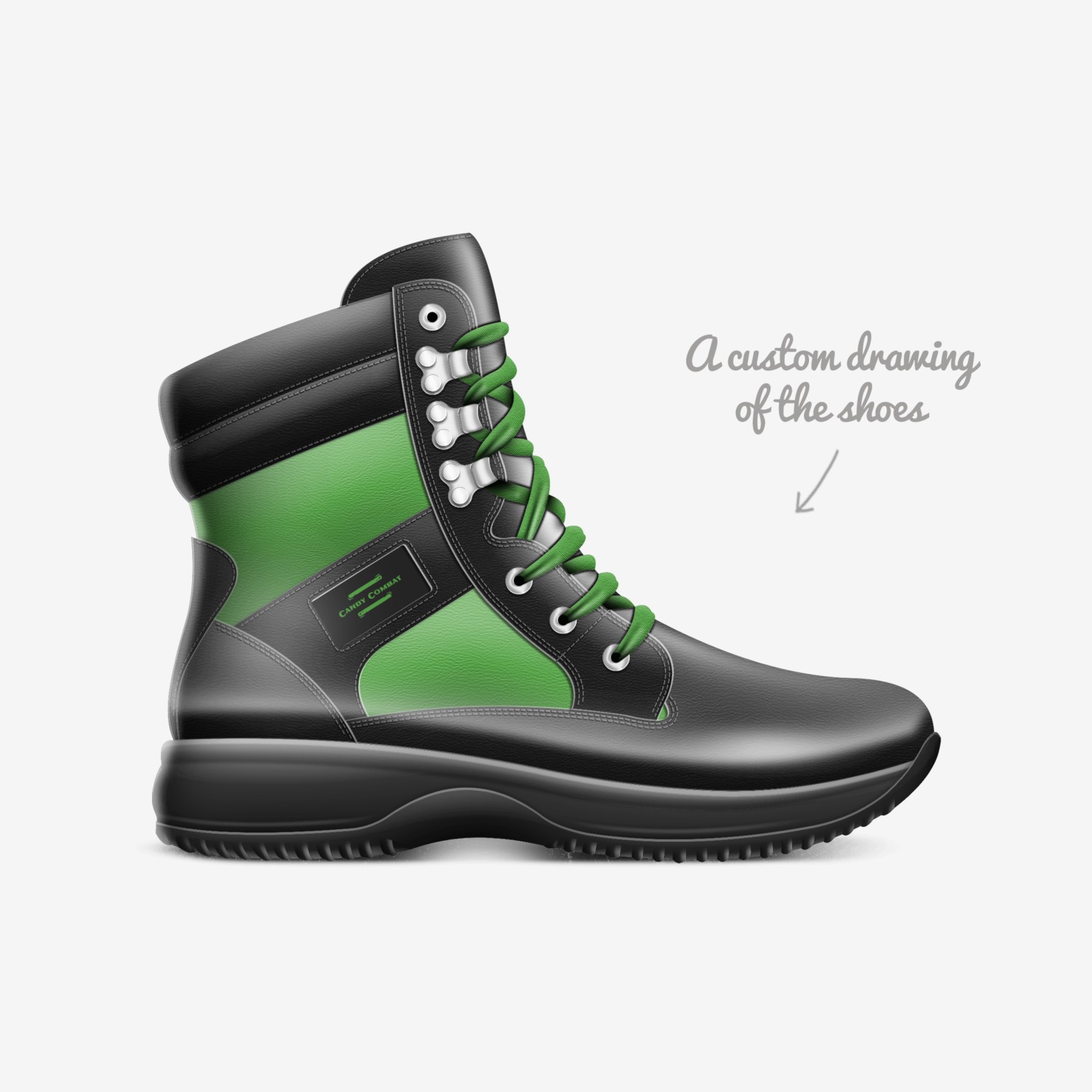 Candy Combat Green custom made in Italy shoes by Aomoji Kei | Sketch view