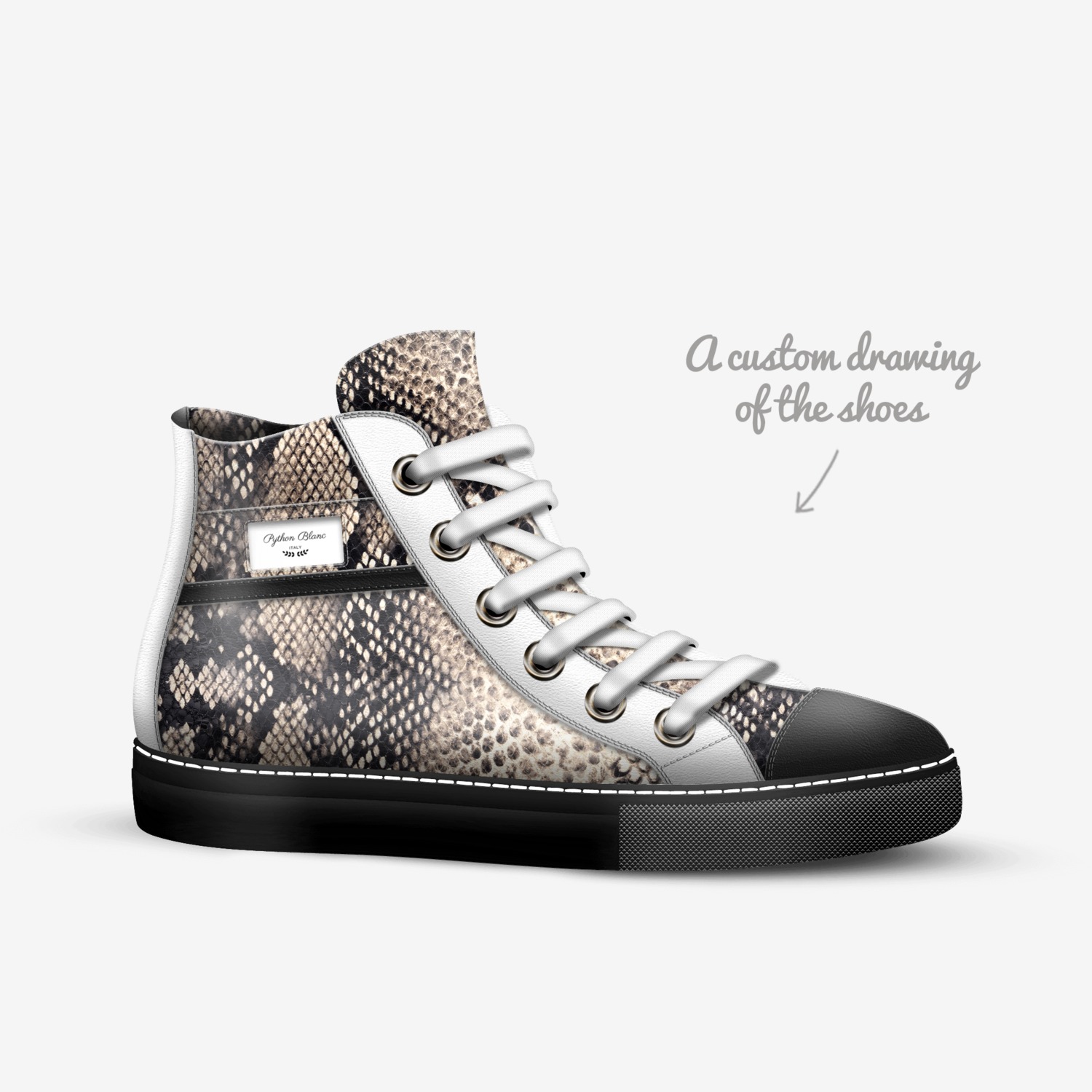 Python Blanc custom made in Italy shoes by Lakendra Norman | Sketch view