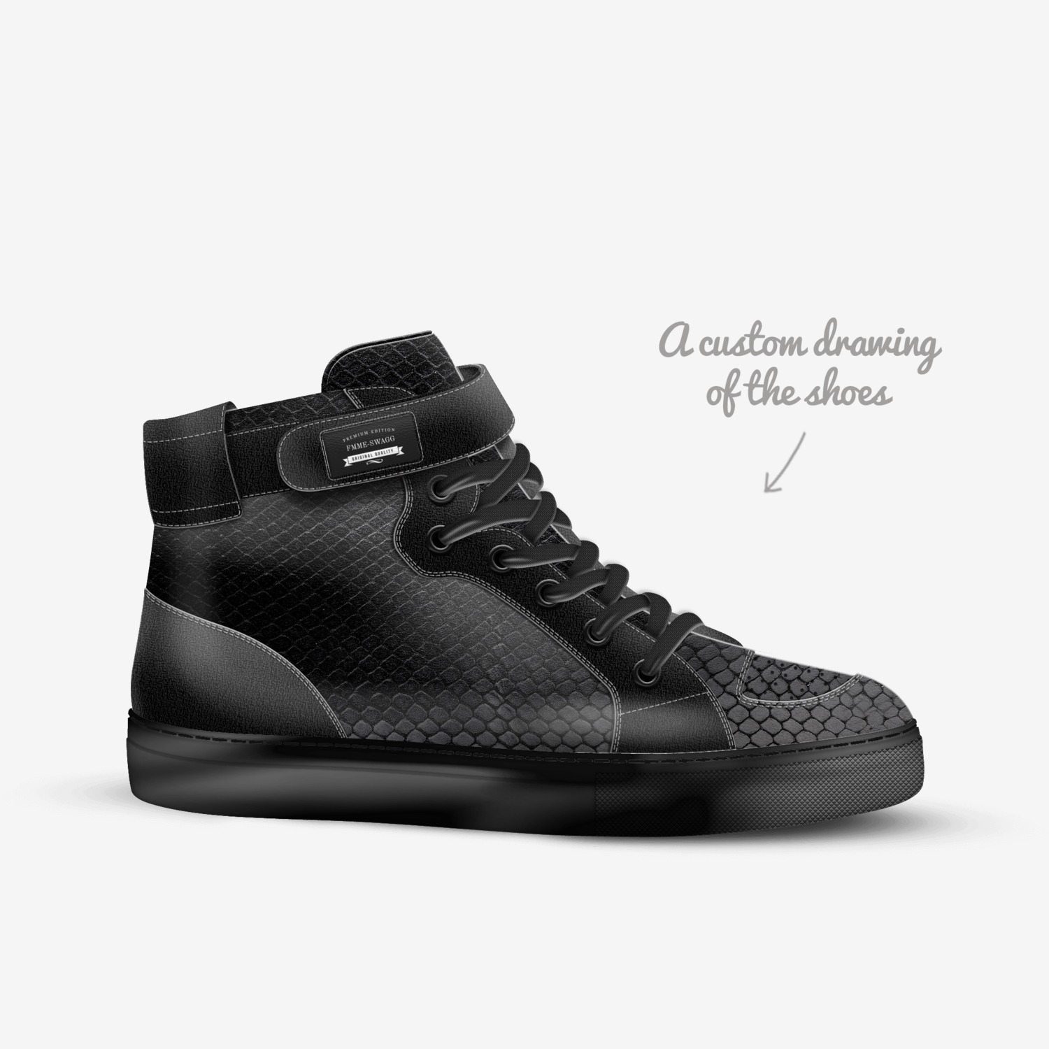 Black Ice  custom made in Italy shoes by Angel Lee | Sketch view