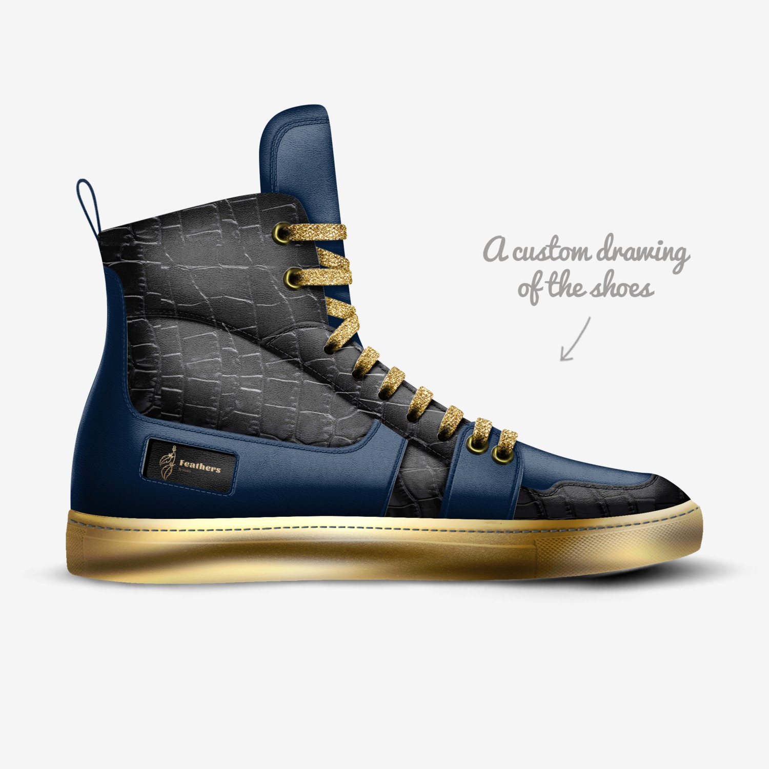 Feathers custom made in Italy shoes by Sandra Buys | Sketch view