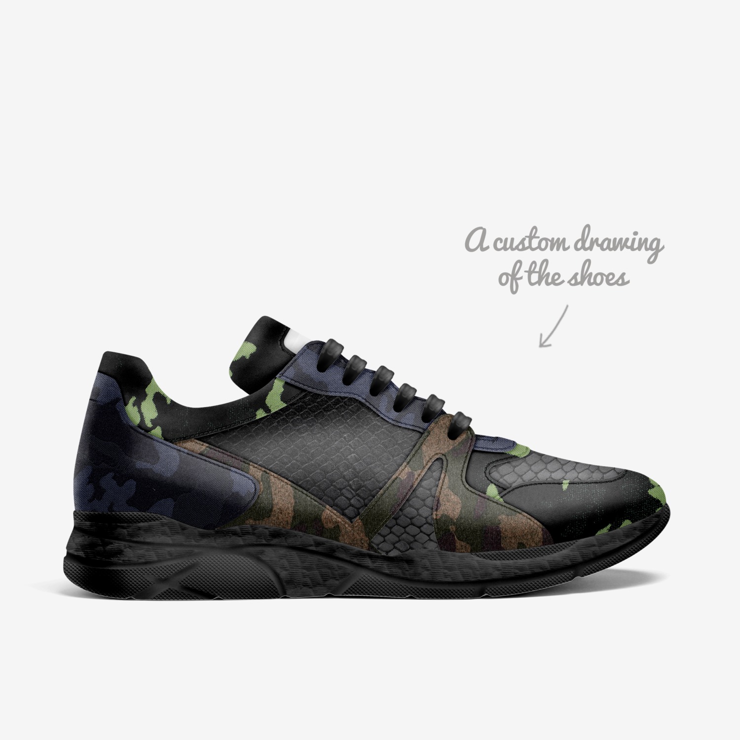 RC13RUNNER CAMO custom made in Italy shoes by Rafael Castro | Sketch view