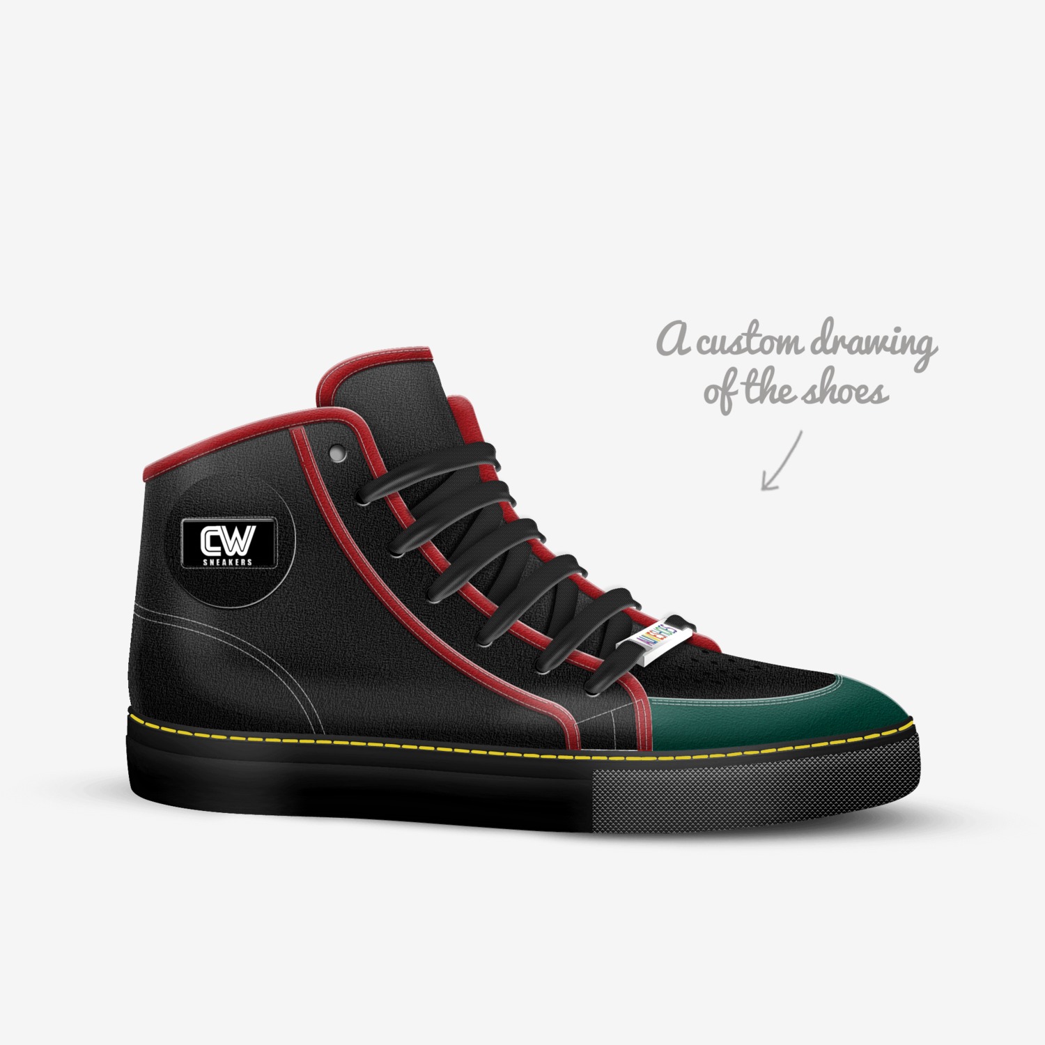 CW Green Goblins custom made in Italy shoes by Terrence Ford | Sketch view