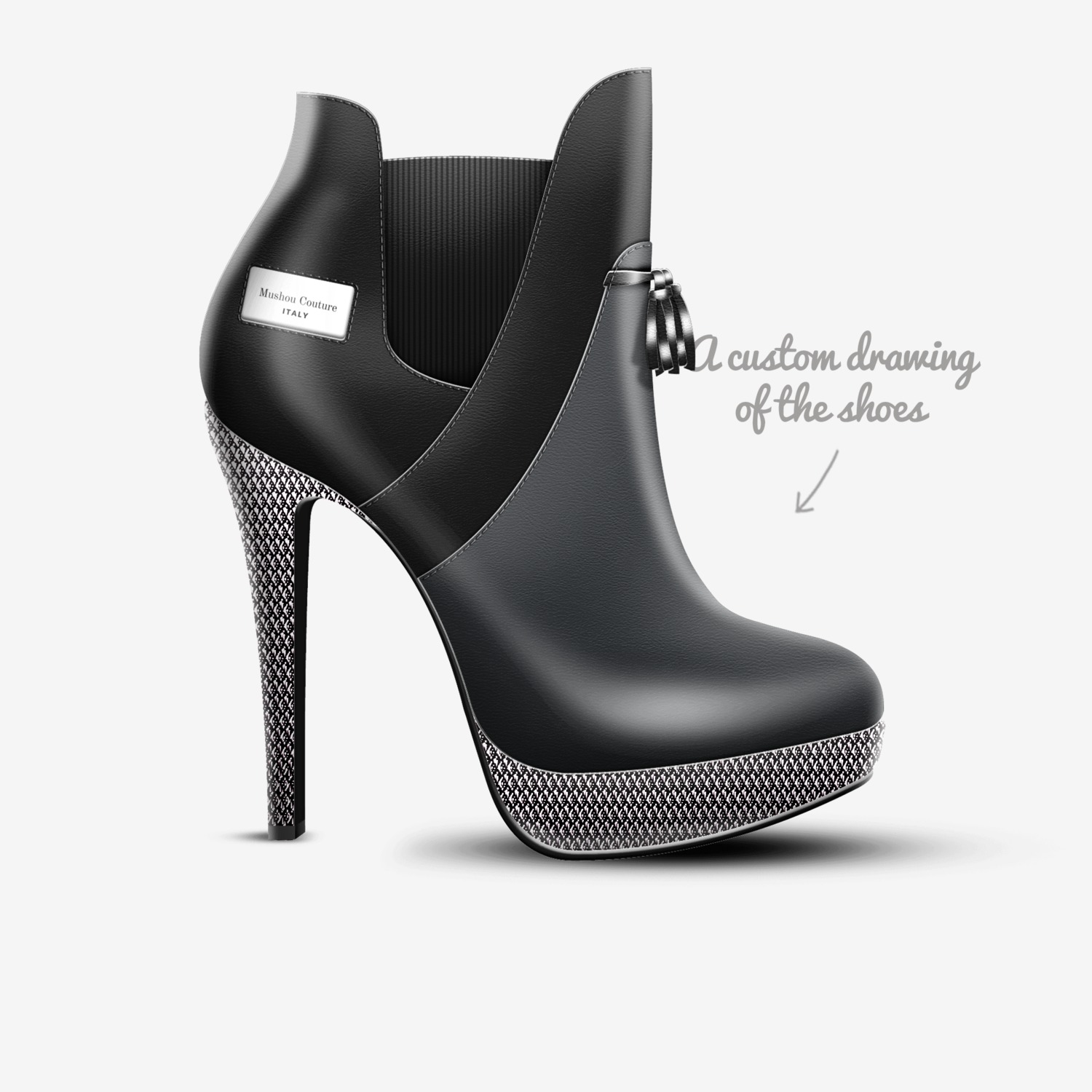 Mushou Couture custom made in Italy shoes by Marcus Jones | Sketch view