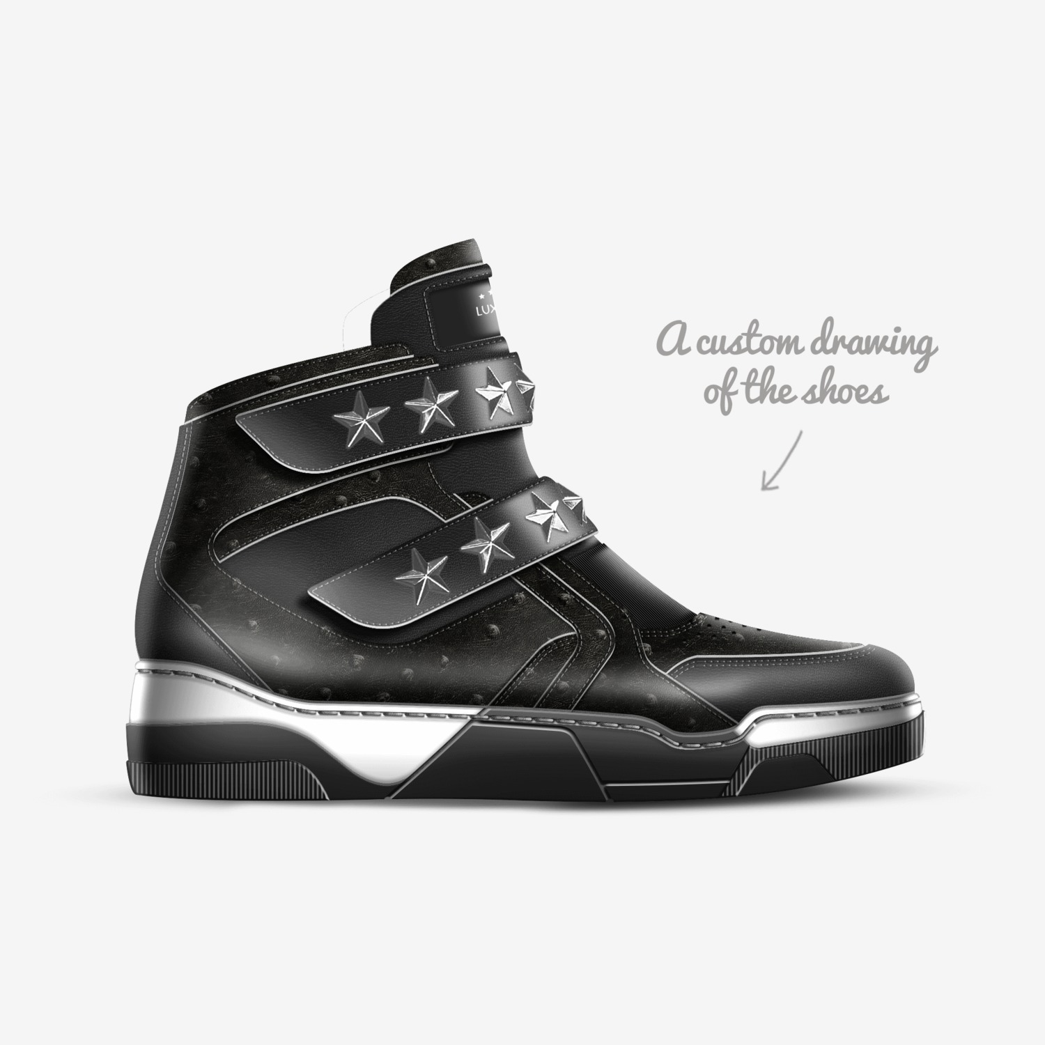 Luxup custom made in Italy shoes by Dwayne White | Sketch view