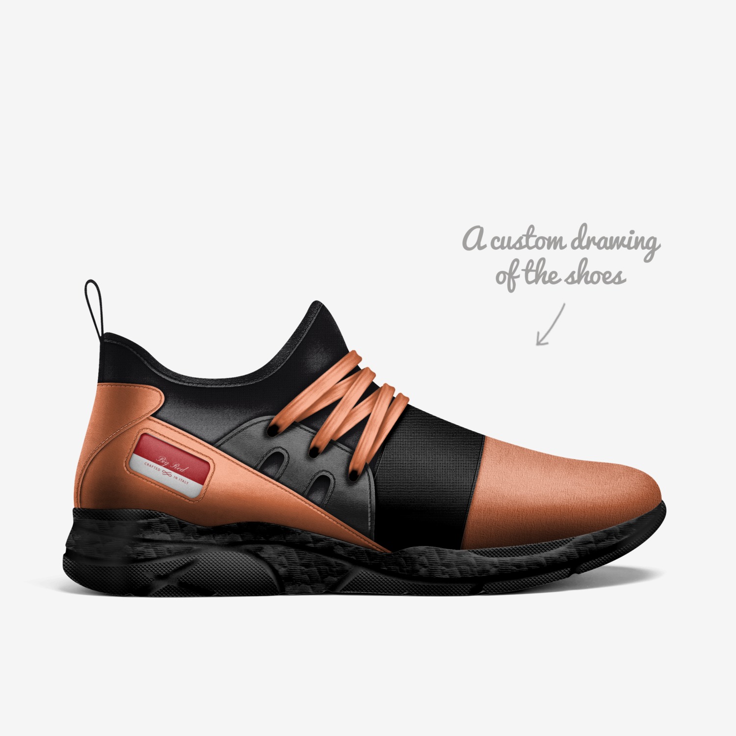 Big Red custom made in Italy shoes by Casey Hartsell | Sketch view