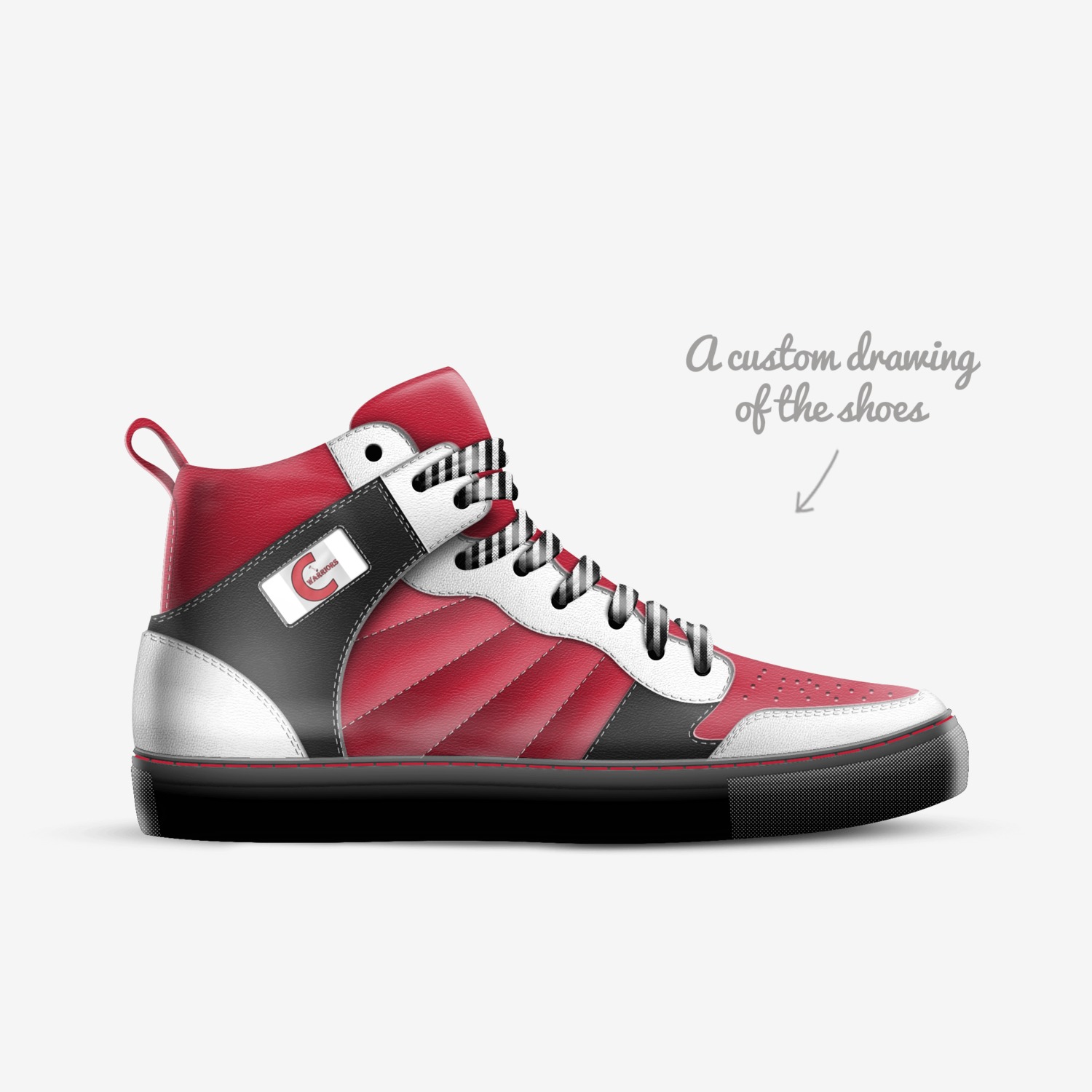 Warrior Pride custom made in Italy shoes by Designs By Dako | Sketch view