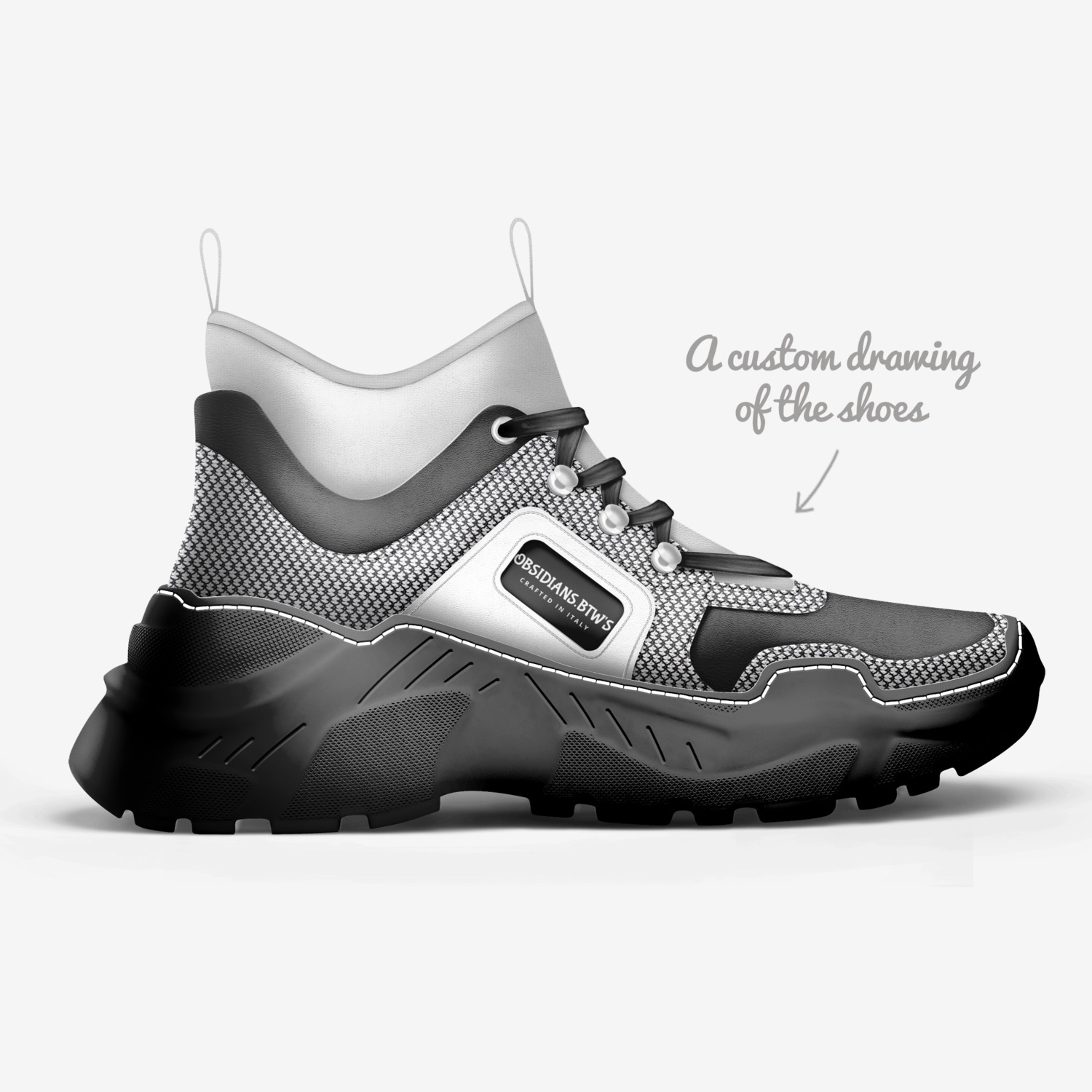 OBSIDIANS.BTW'S custom made in Italy shoes by Monroe King | Sketch view