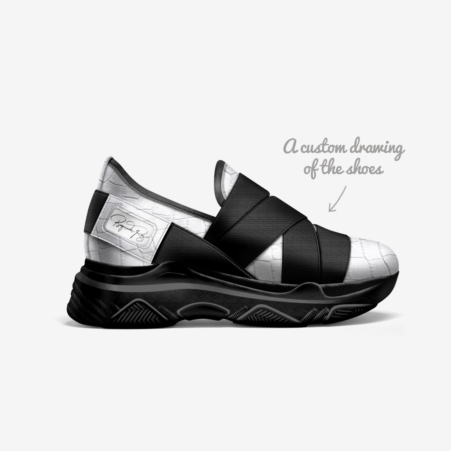 Boqorada Raz custom made in Italy shoes by Selena A Razo Bell | Sketch view