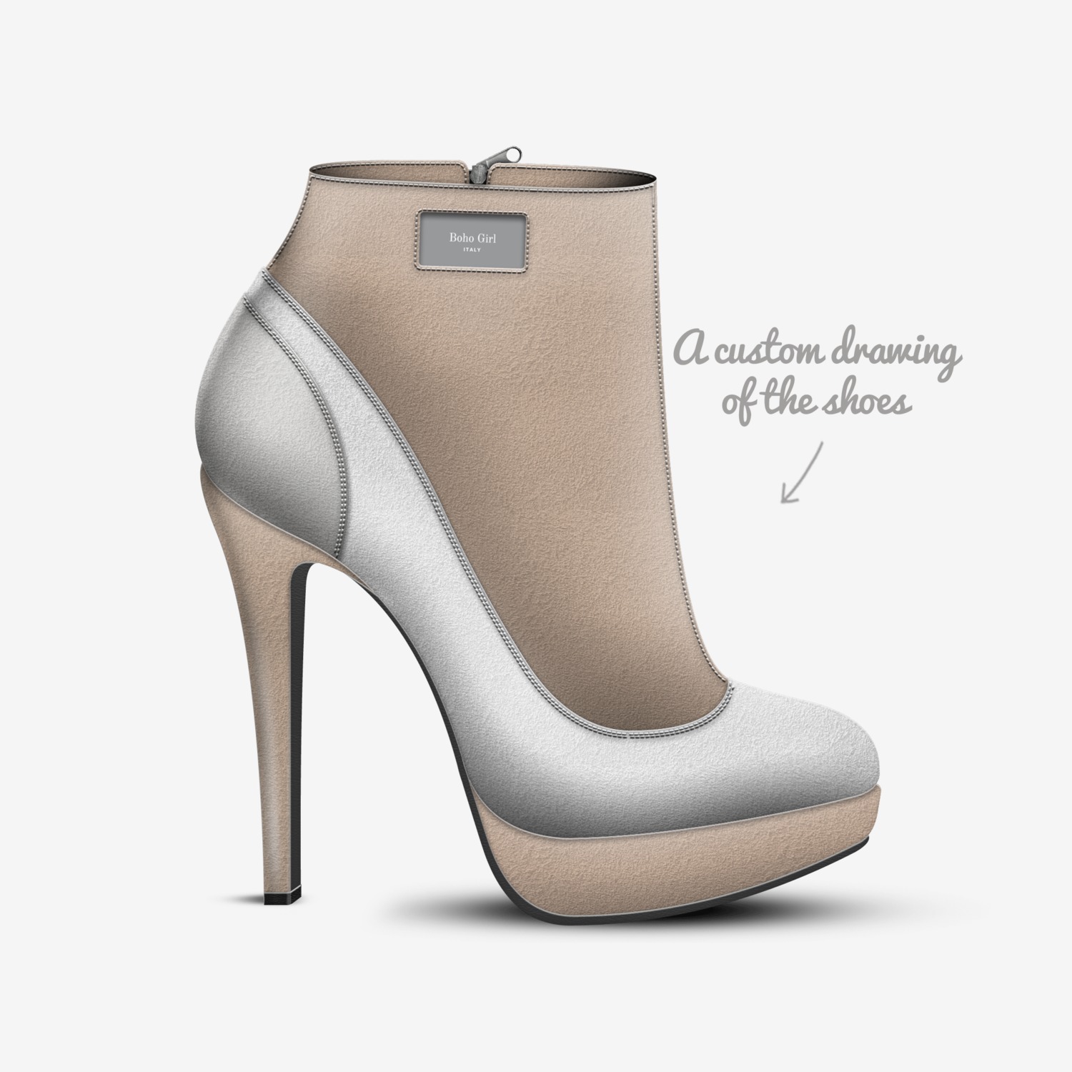 Boho Girl custom made in Italy shoes by Marijke Verkerk Design | Sketch view