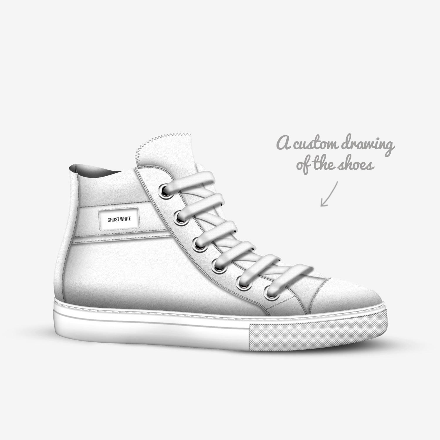 Ghost White custom made in Italy shoes by Kaylyn Smith | Sketch view