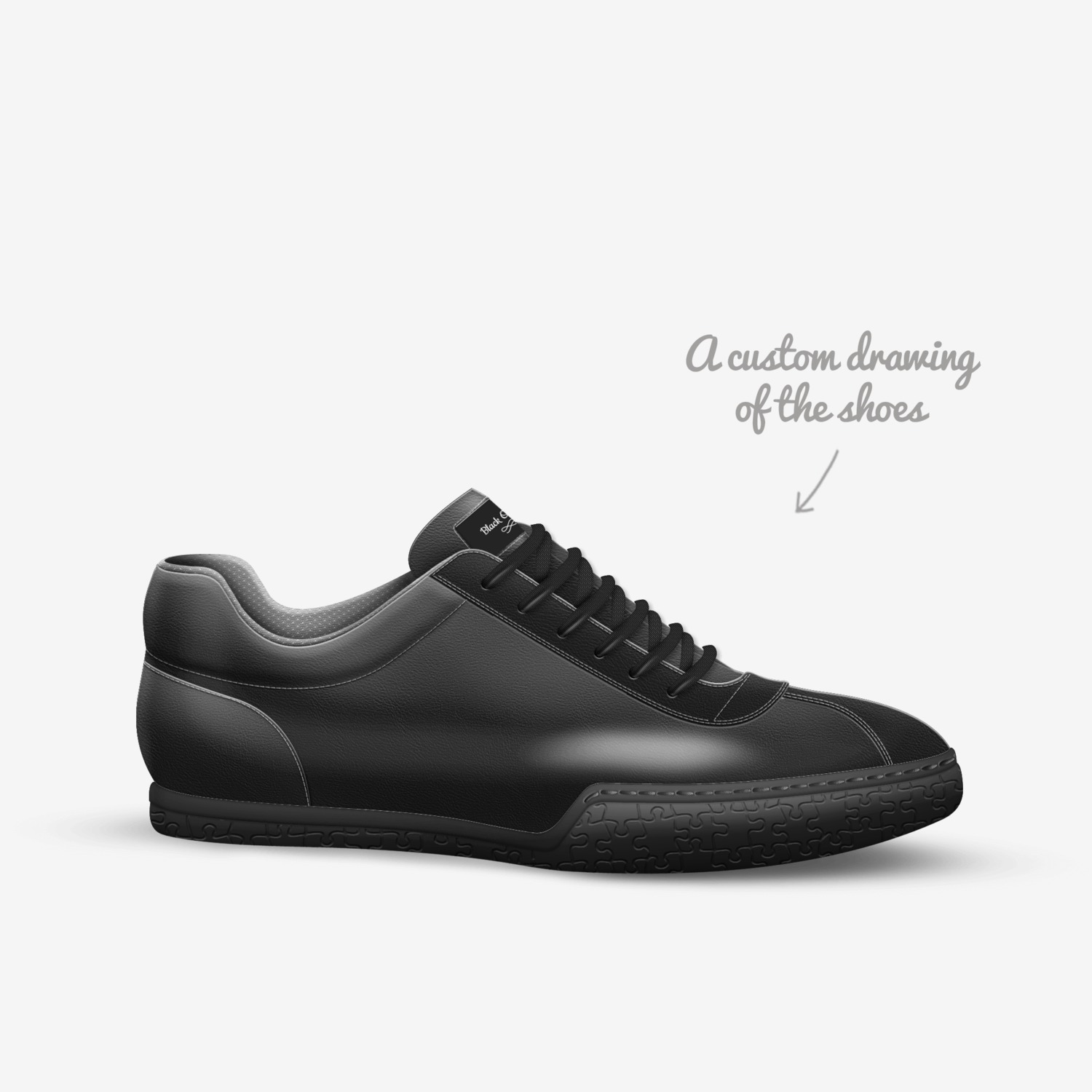 Black OP'S custom made in Italy shoes by Lamar Copeland | Sketch view