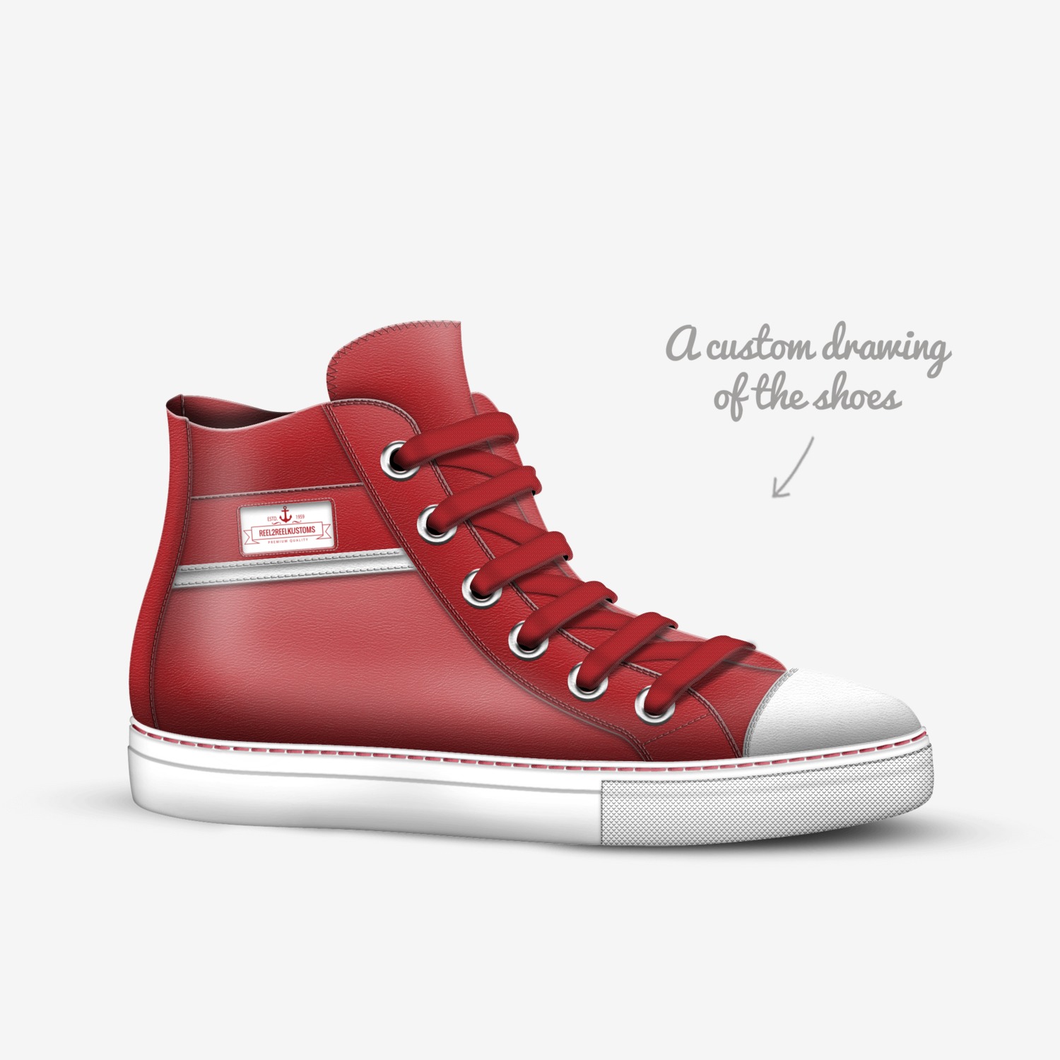 Redfish custom made in Italy shoes by Reel2reel Kustoms | Sketch view