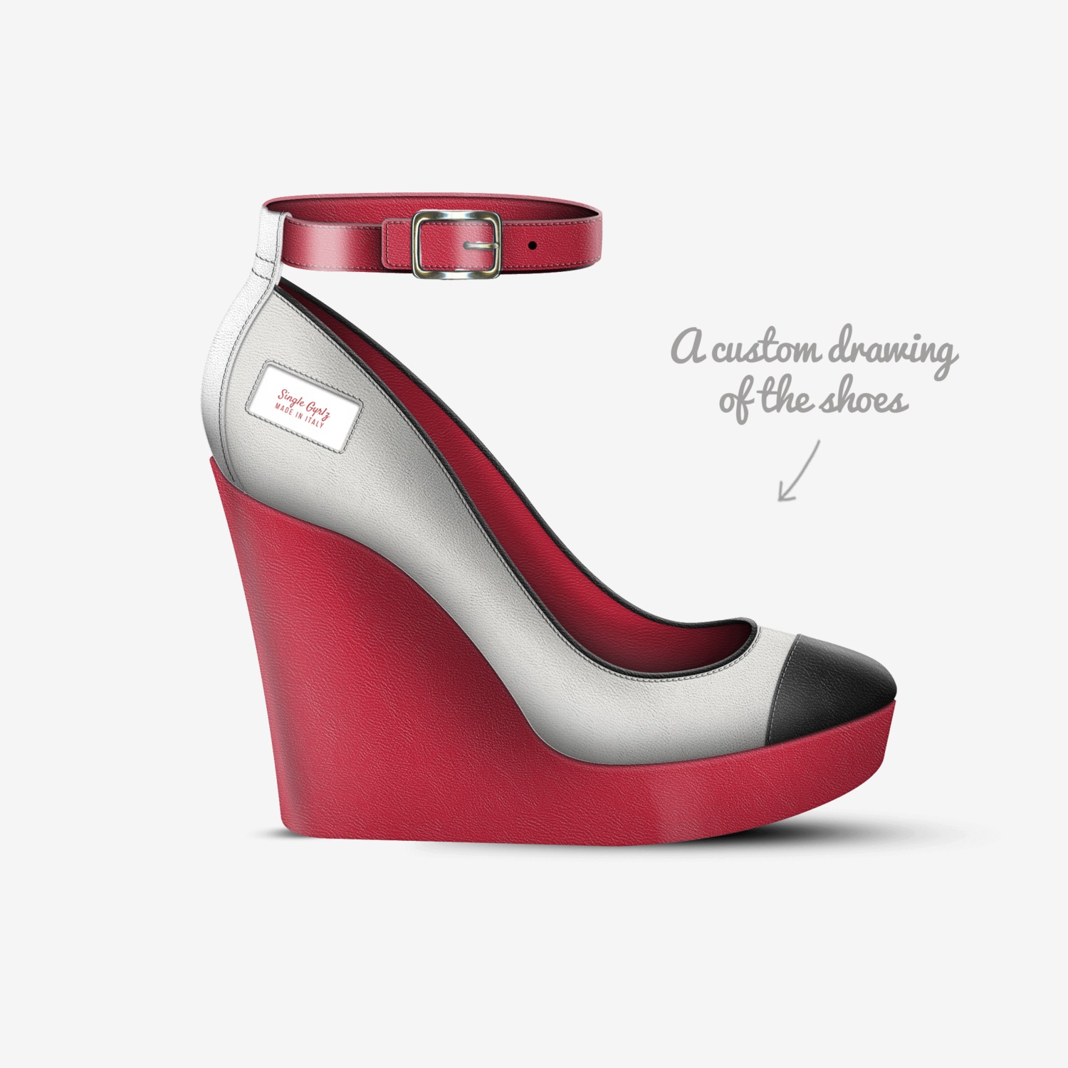 Single Gyrlz custom made in Italy shoes by Chel Brickhouse | Sketch view