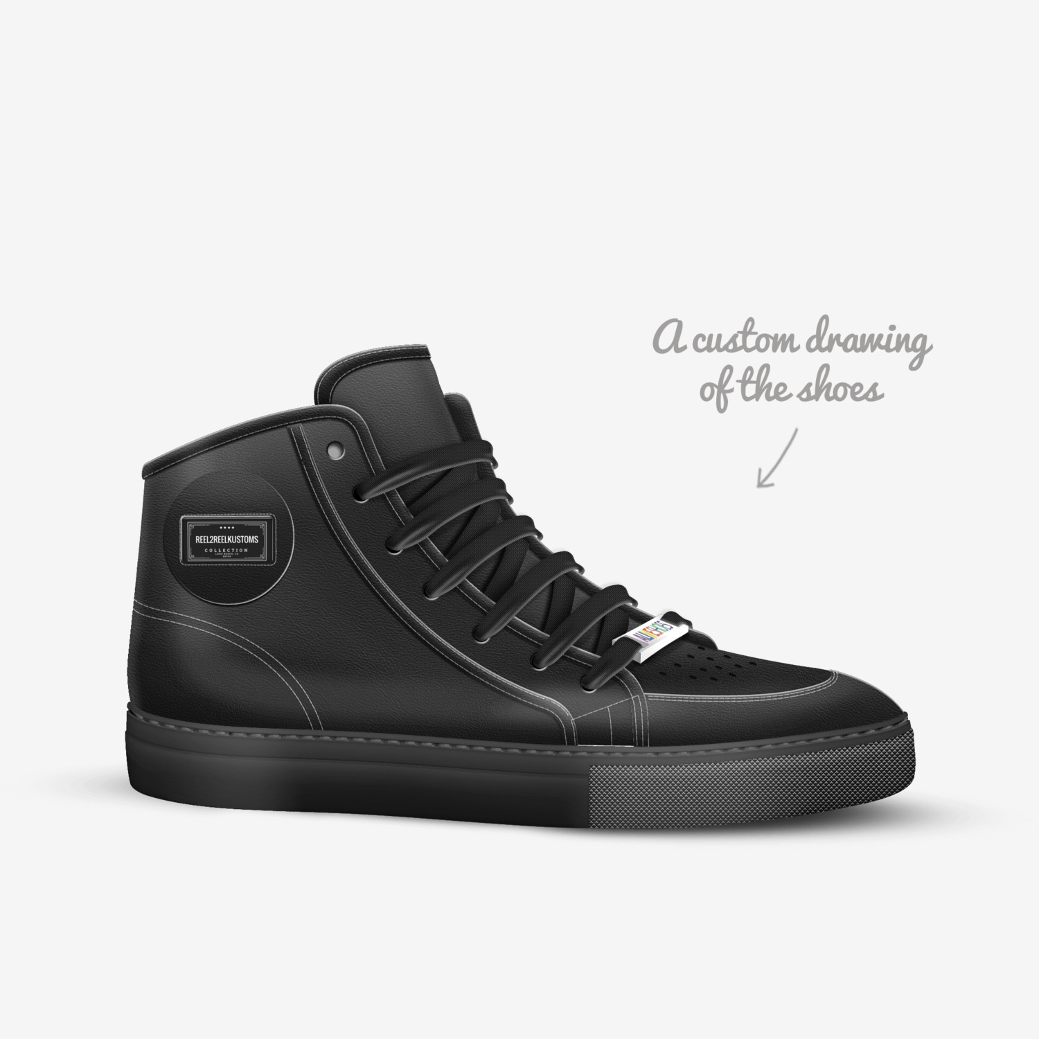 Blkout1 custom made in Italy shoes by Reel2reel Kustoms | Sketch view