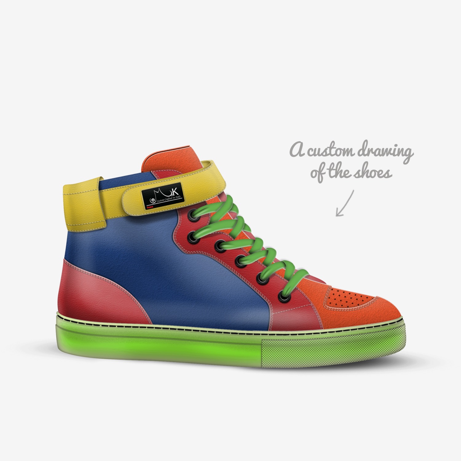 Peace custom made in Italy shoes by Mydeas Allwine | Sketch view