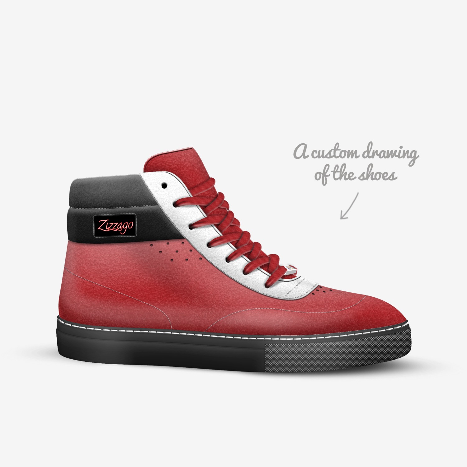 Black White Red custom made in Italy shoes by Zizzago Designs | Sketch view