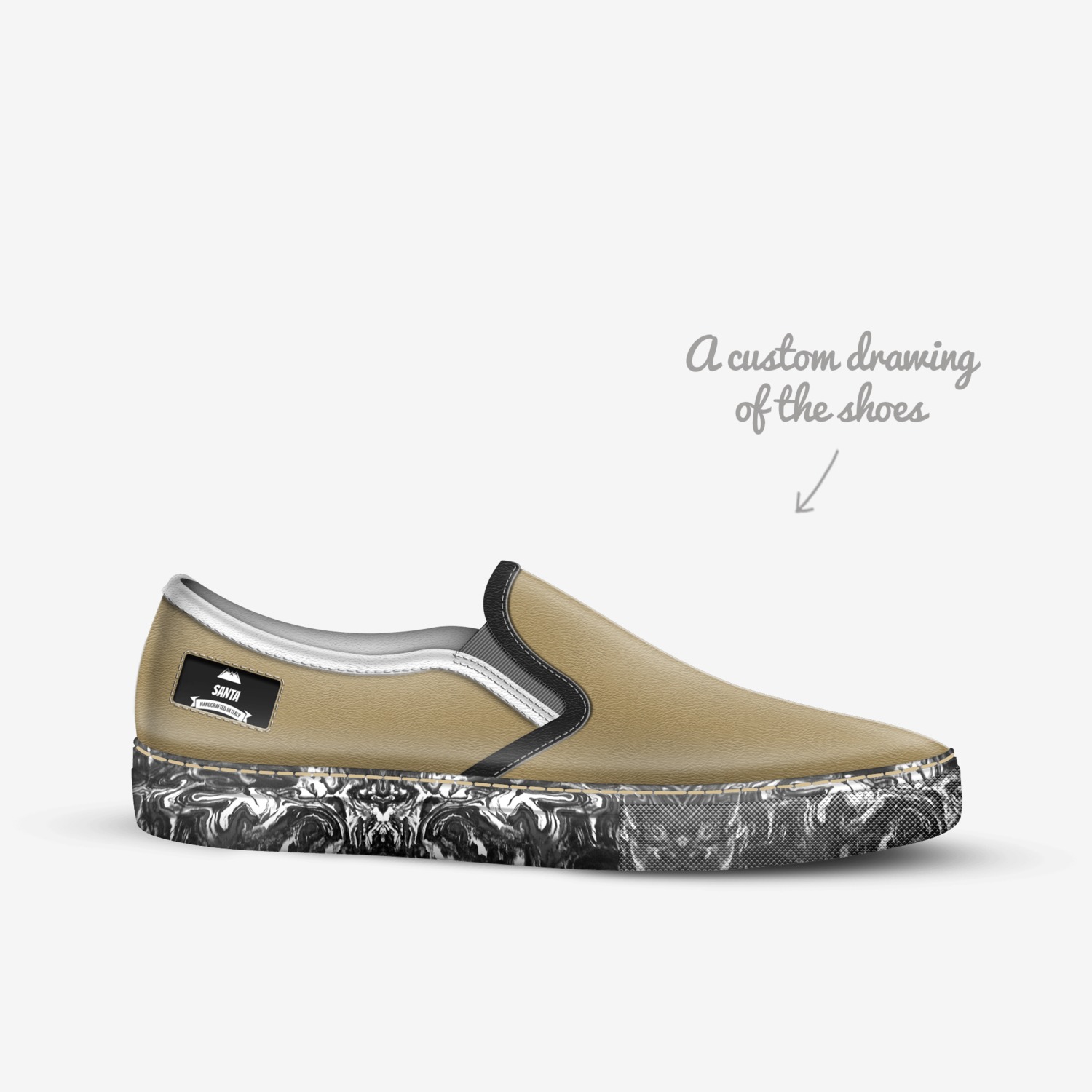 Santa custom made in Italy shoes by Federico Lanciotti | Sketch view