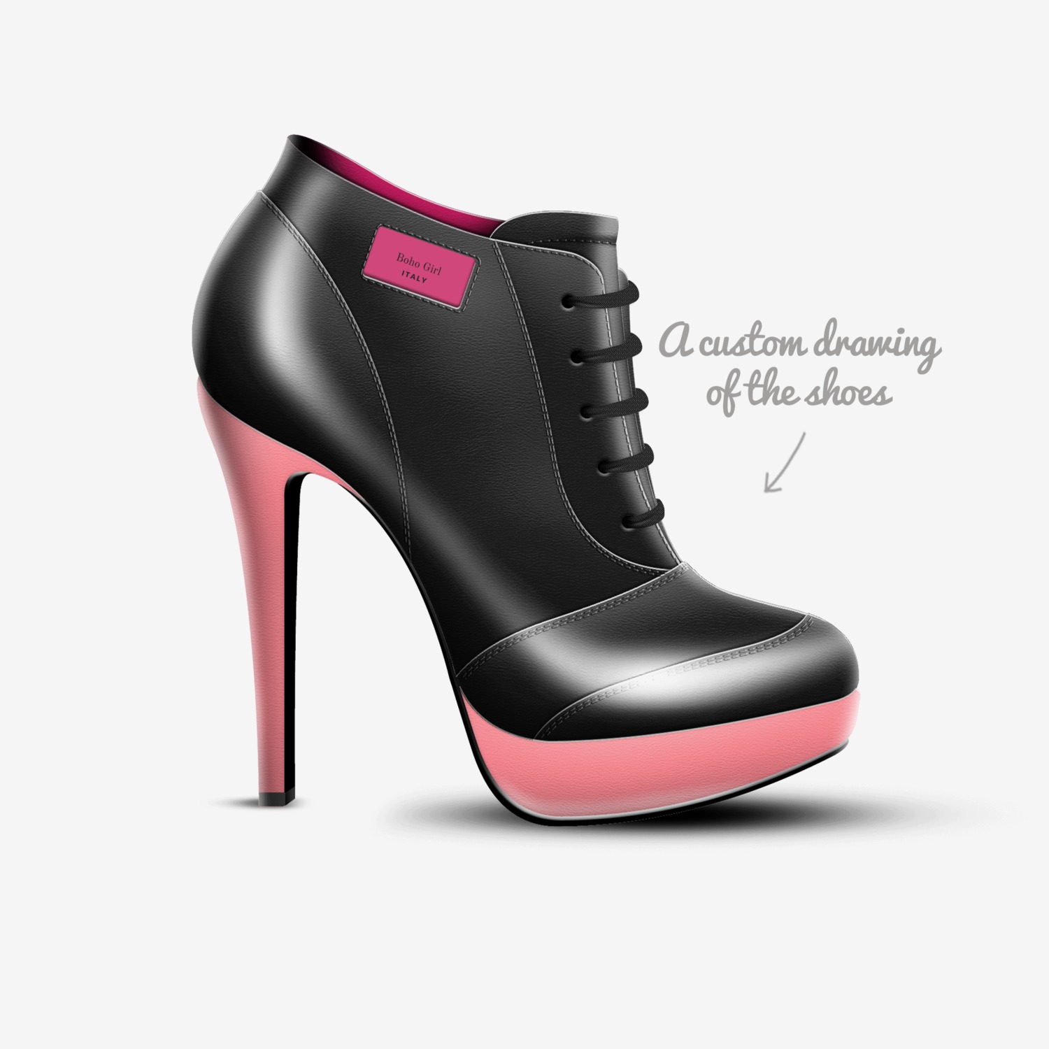 Boho Girl custom made in Italy shoes by Marijke Verkerk Design | Sketch view
