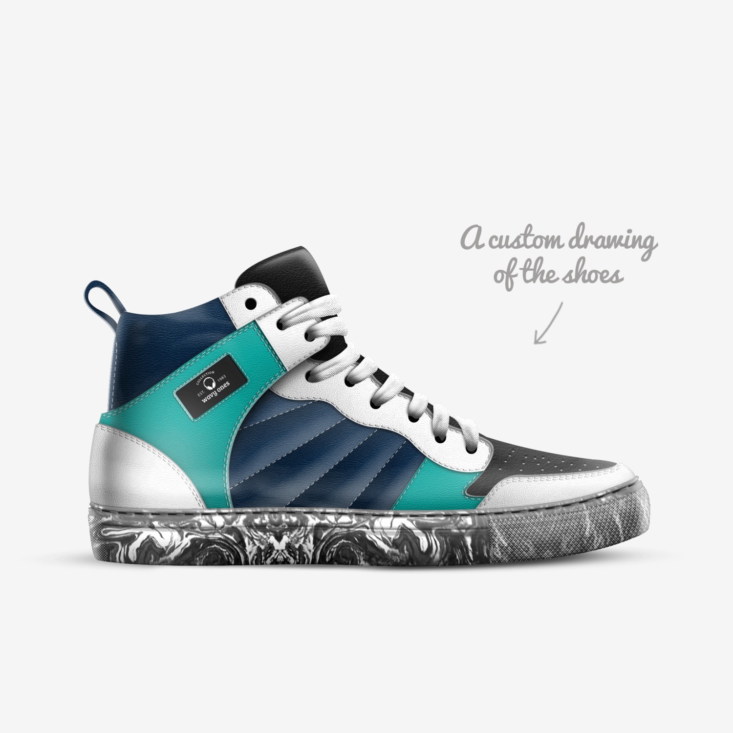 wavy ones custom made in Italy shoes by Jakobe Ryan Valadez Hernandez | Sketch view