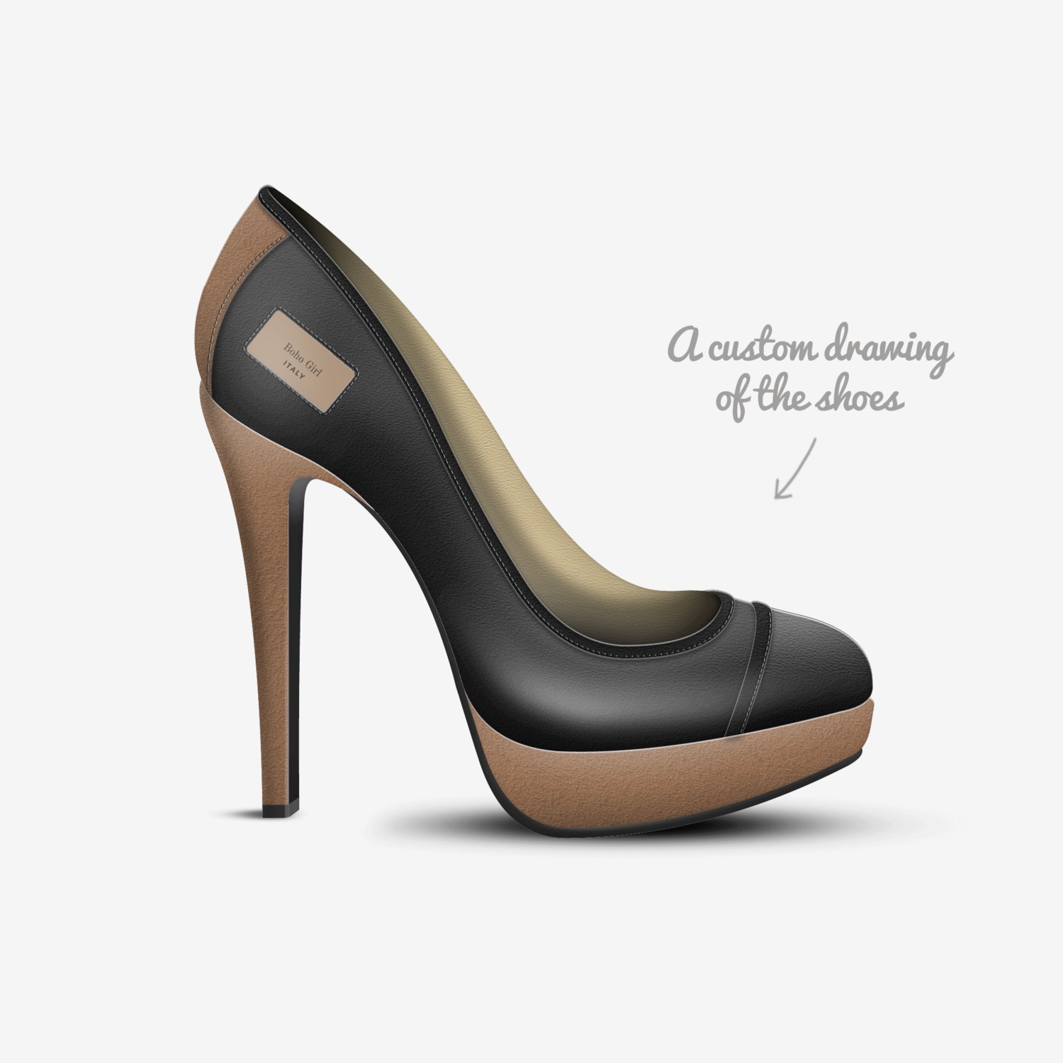 Boho Girl custom made in Italy shoes by Marijke Verkerk Design | Sketch view