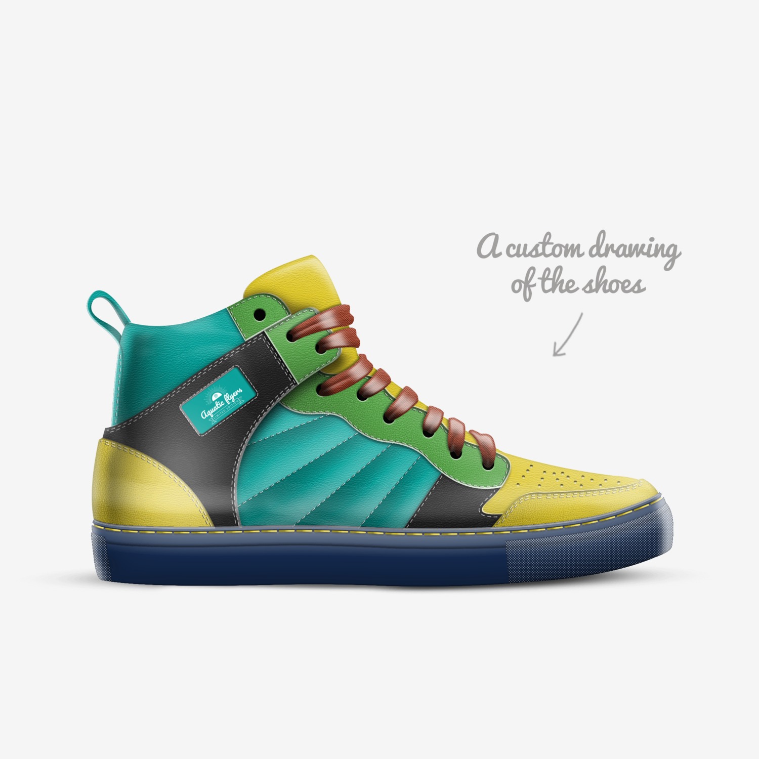 Aquatic flyers custom made in Italy shoes by Jaida Thompson | Sketch view