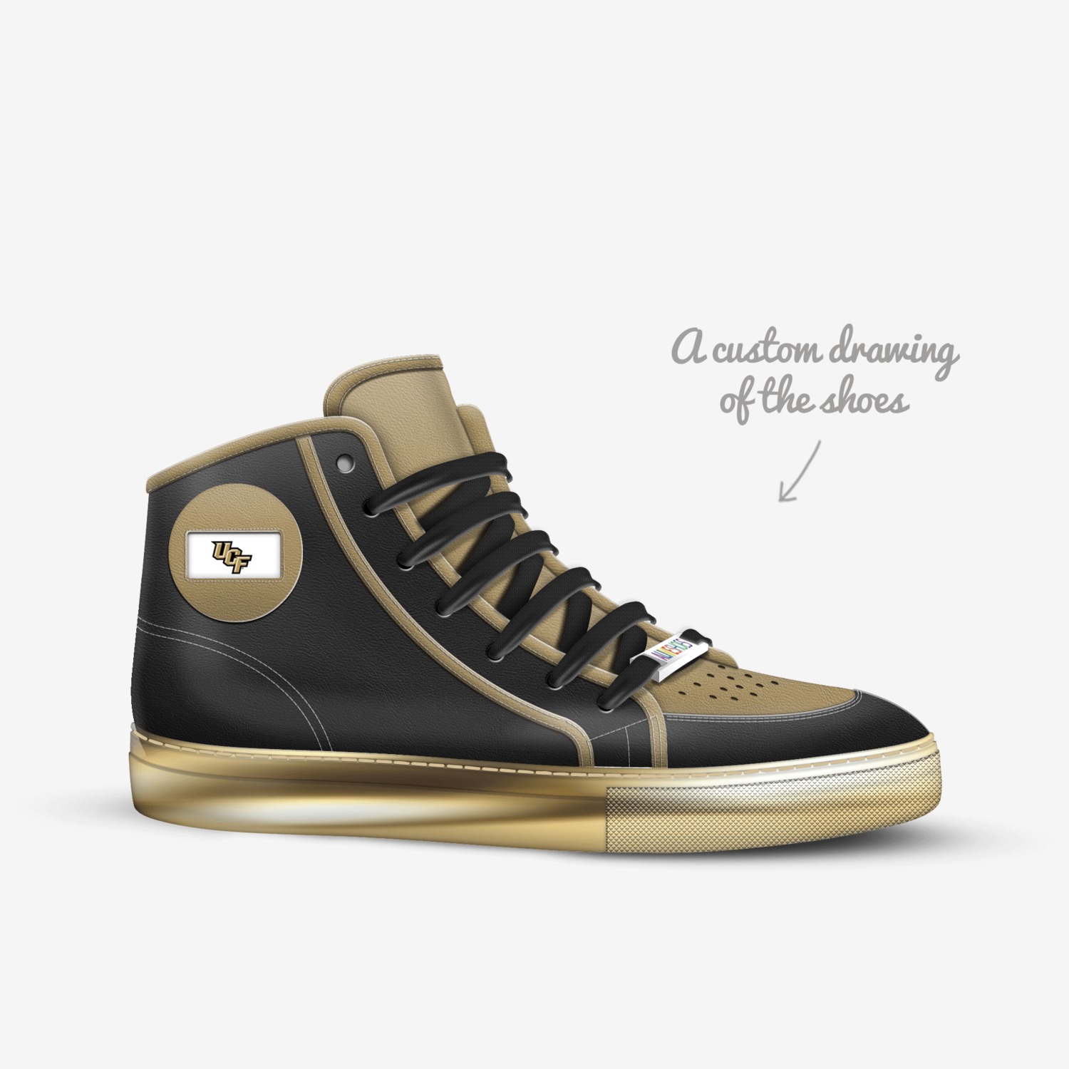 Ucf custom made in Italy shoes by Kaleb Aymond | Sketch view