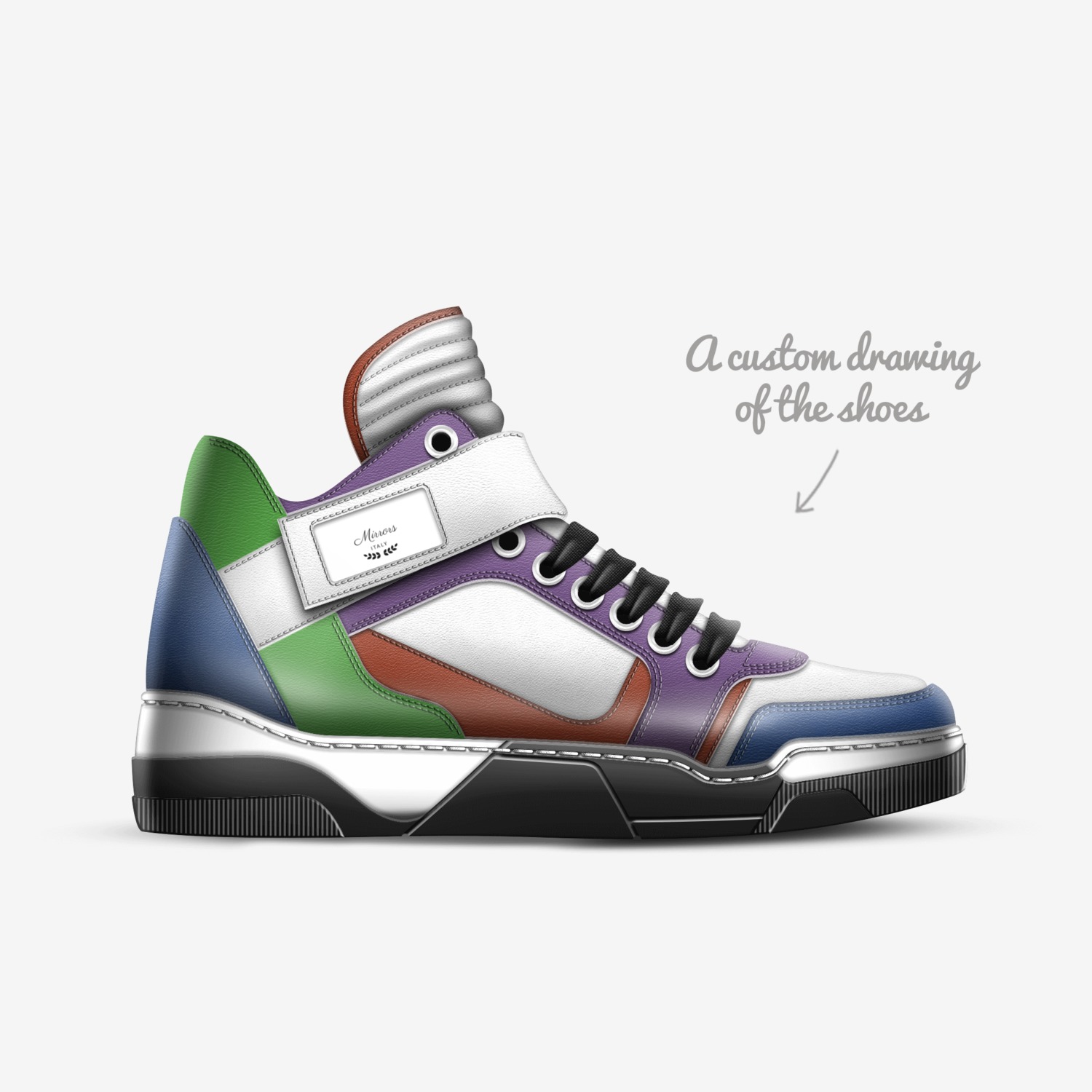 Mirrors custom made in Italy shoes by Larceny Grands | Sketch view