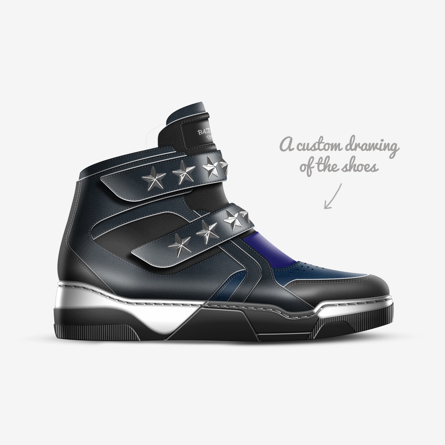 BATMAN custom made in Italy shoes by Xavier | Sketch view