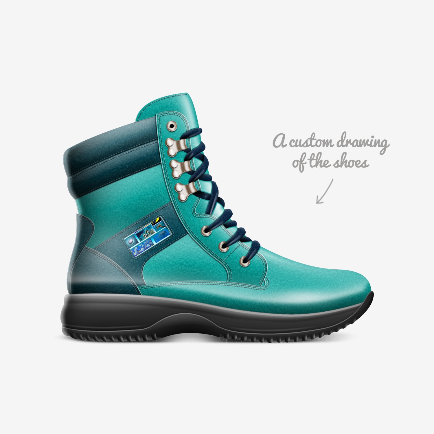 deep blue sea custom made in Italy shoes by Nora Payeton | Sketch view