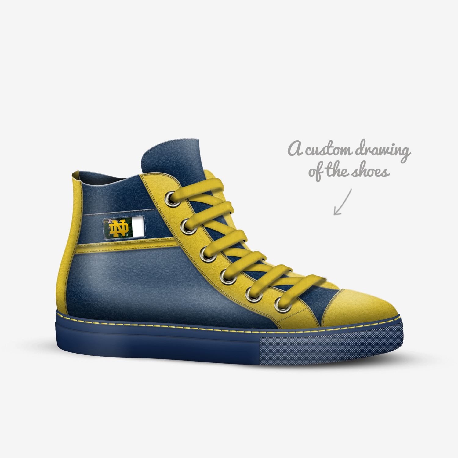 Notre Dame special custom made in Italy shoes by Michael Rouse | Sketch view