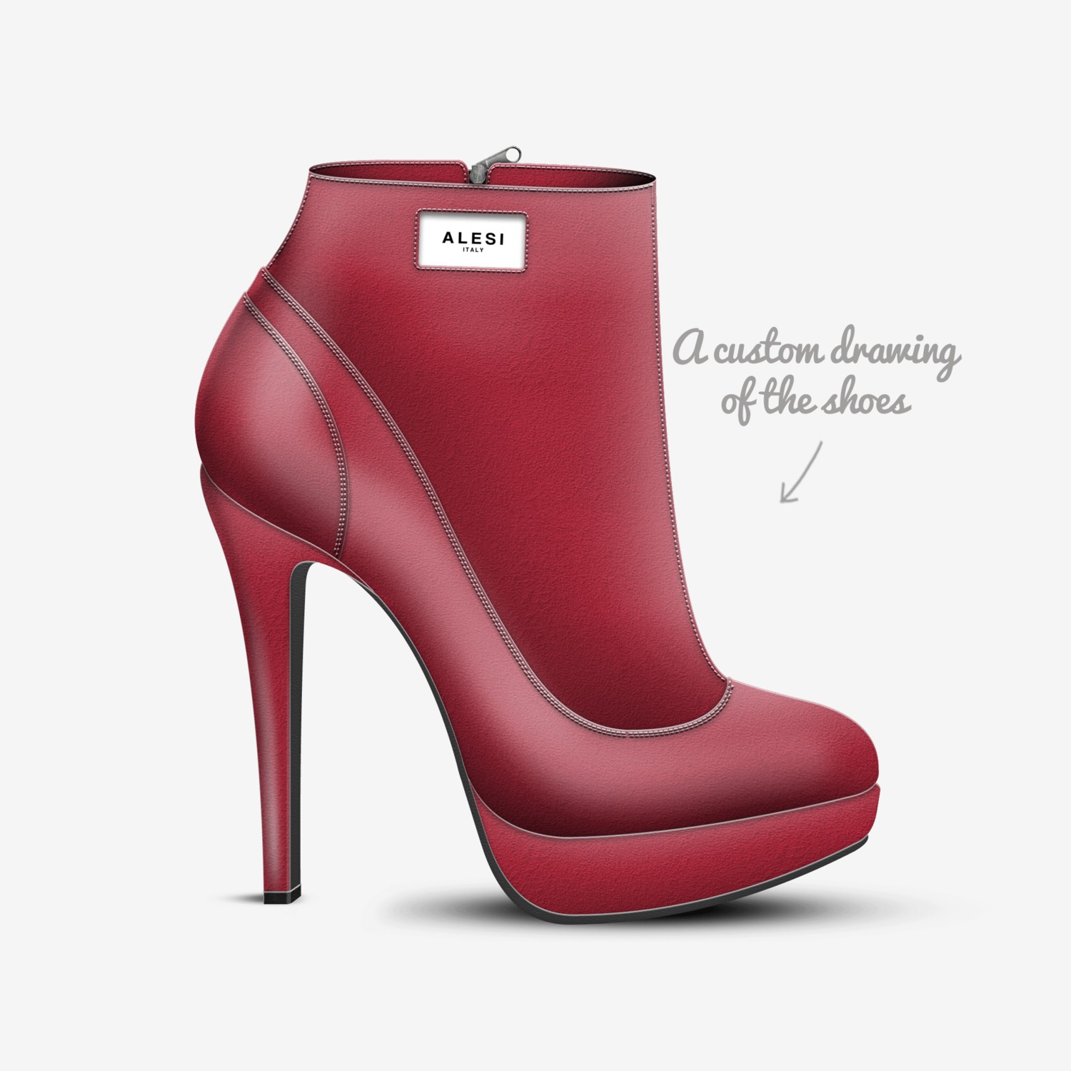 Alesi Zipper Heel custom made in Italy shoes by Lonanthony Parker | Sketch view