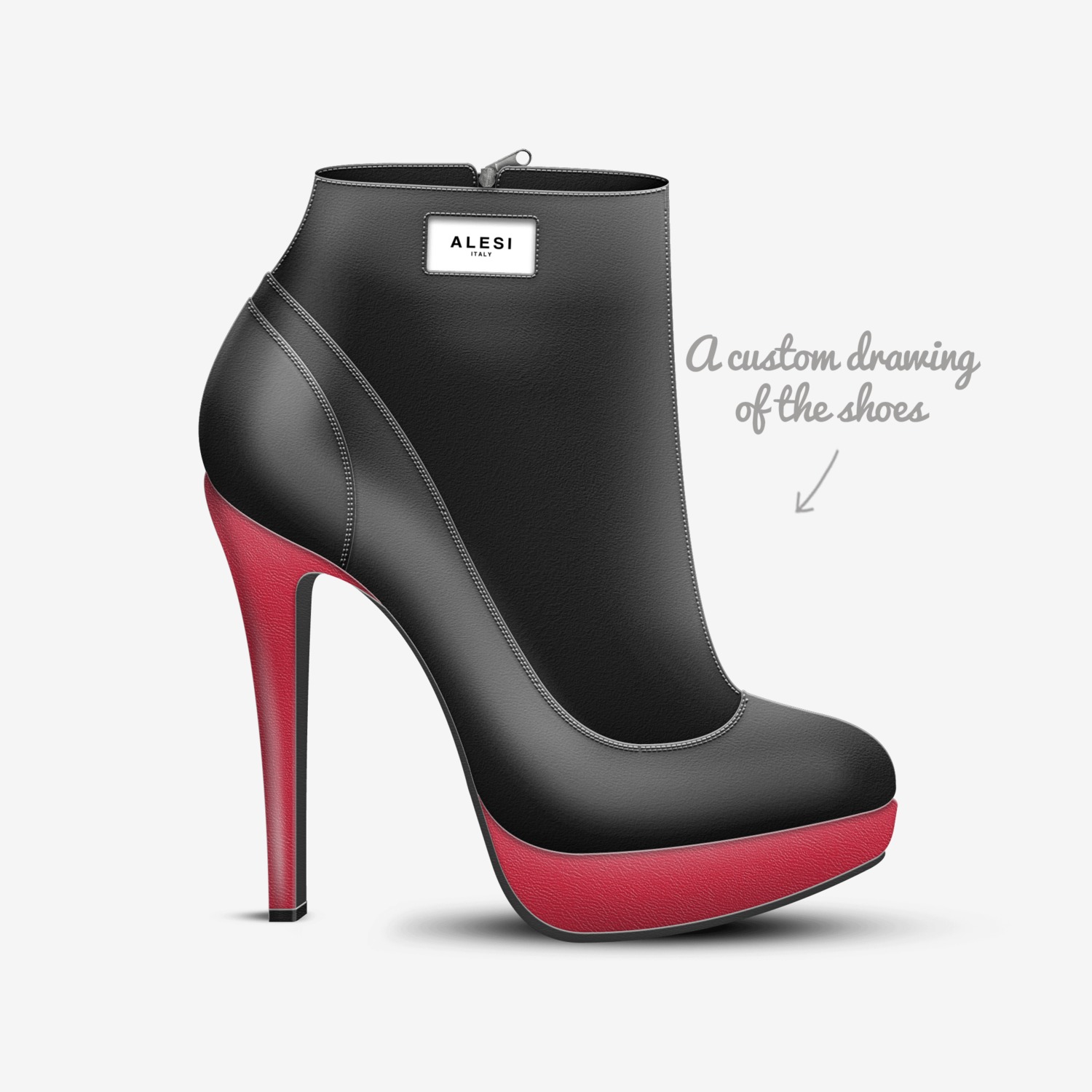 Alesi Zipper Heel custom made in Italy shoes by Lonanthony Parker | Sketch view