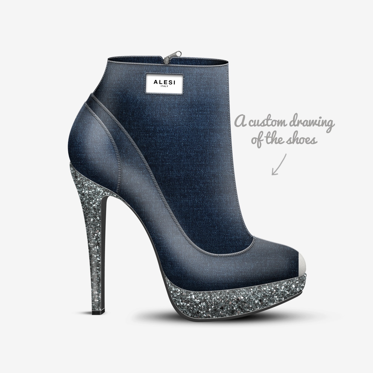 Alesi Zipper Heel custom made in Italy shoes by Lonanthony Parker | Sketch view