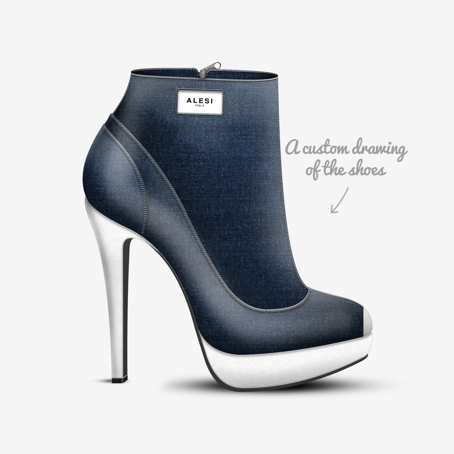 Alesi Zipper Heel custom made in Italy shoes by Lonanthony Parker | Sketch view
