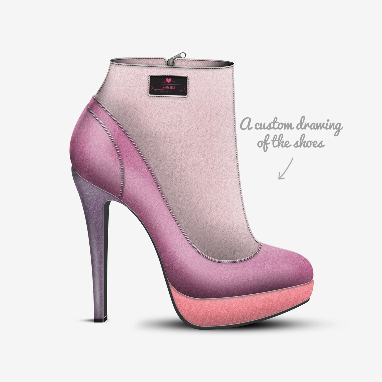 candy ella custom made in Italy shoes by Ella Rascoe | Sketch view