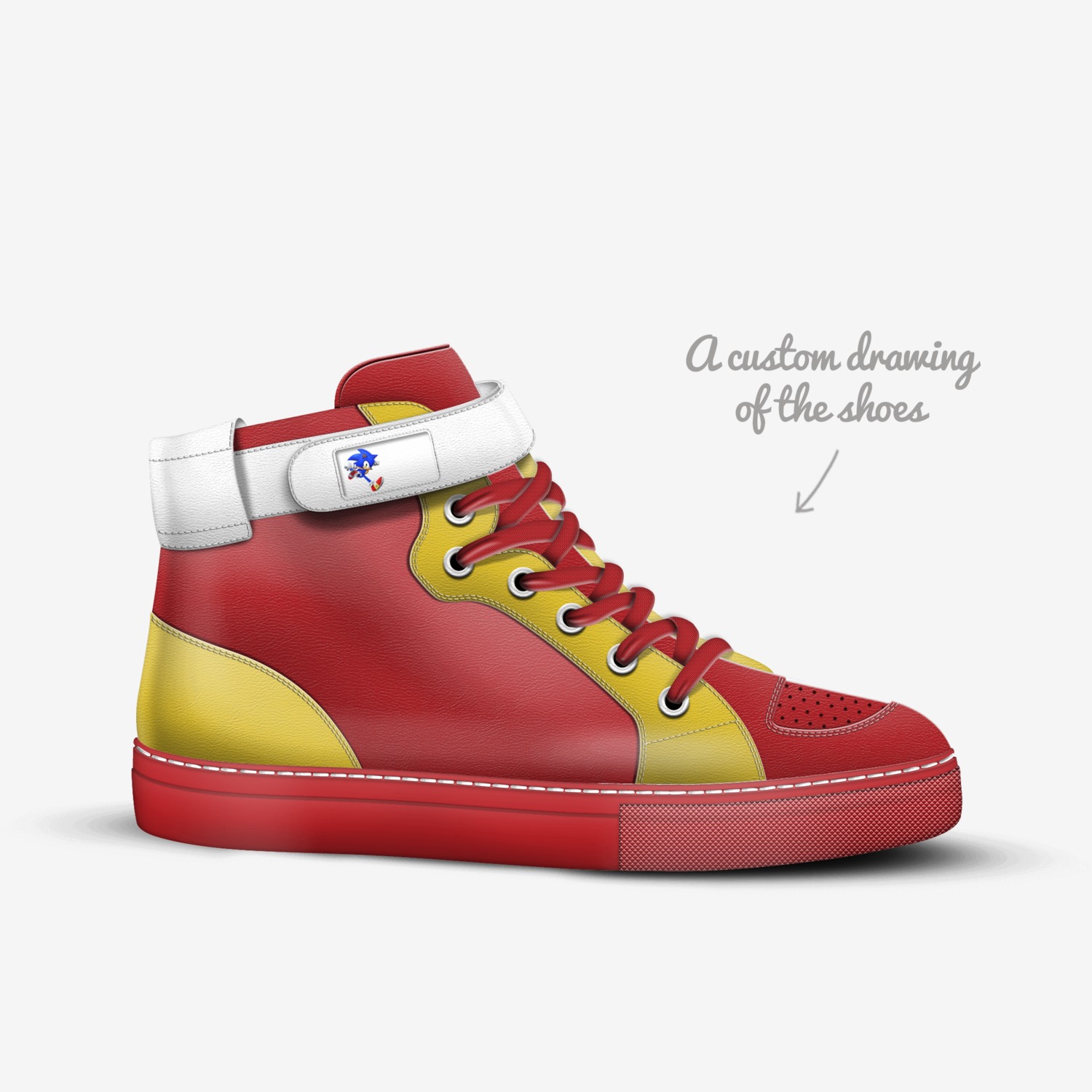Sonic custom made in Italy shoes by Dat Boi | Sketch view