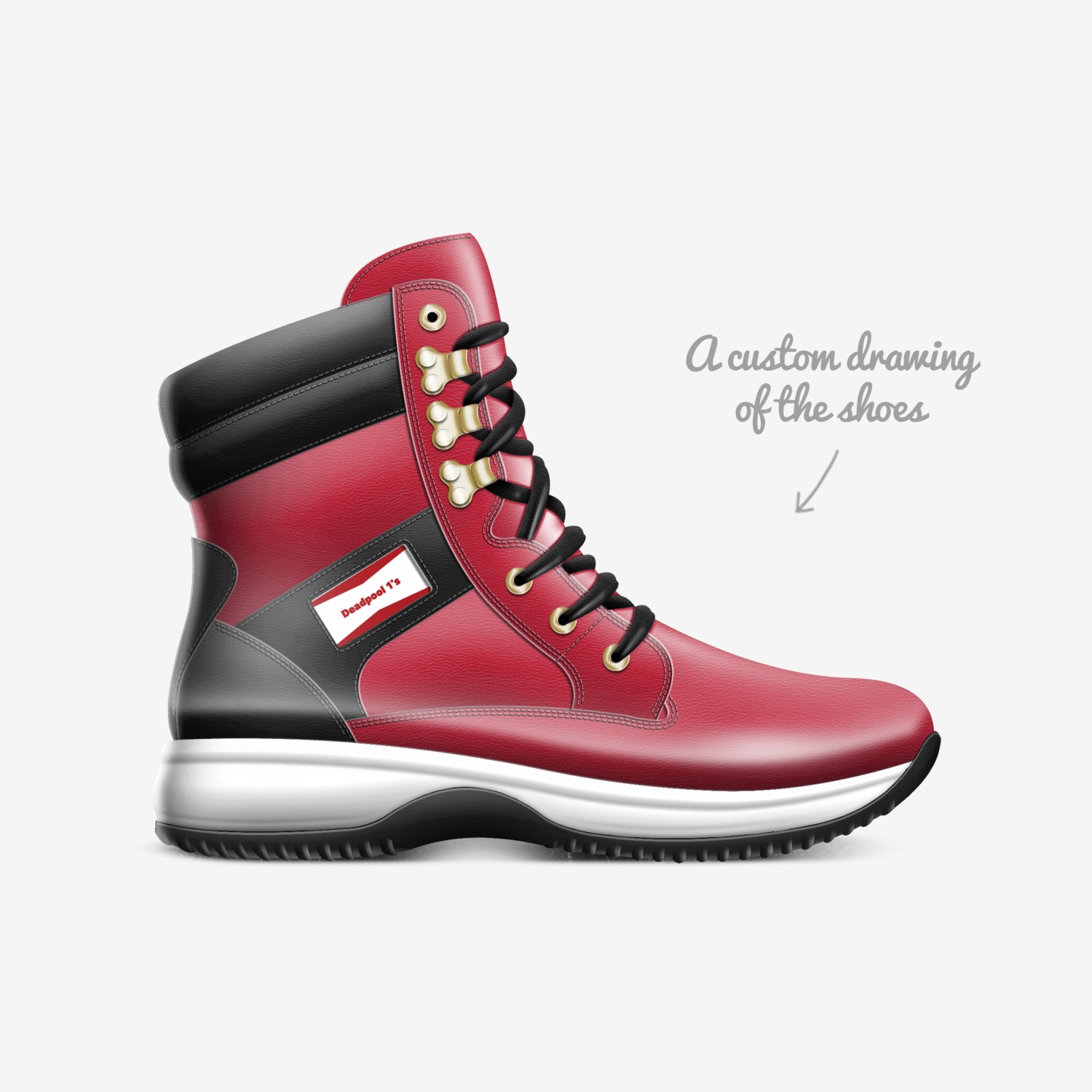 Deadpool 1's custom made in Italy shoes by James Robert Mcdonald | Sketch view