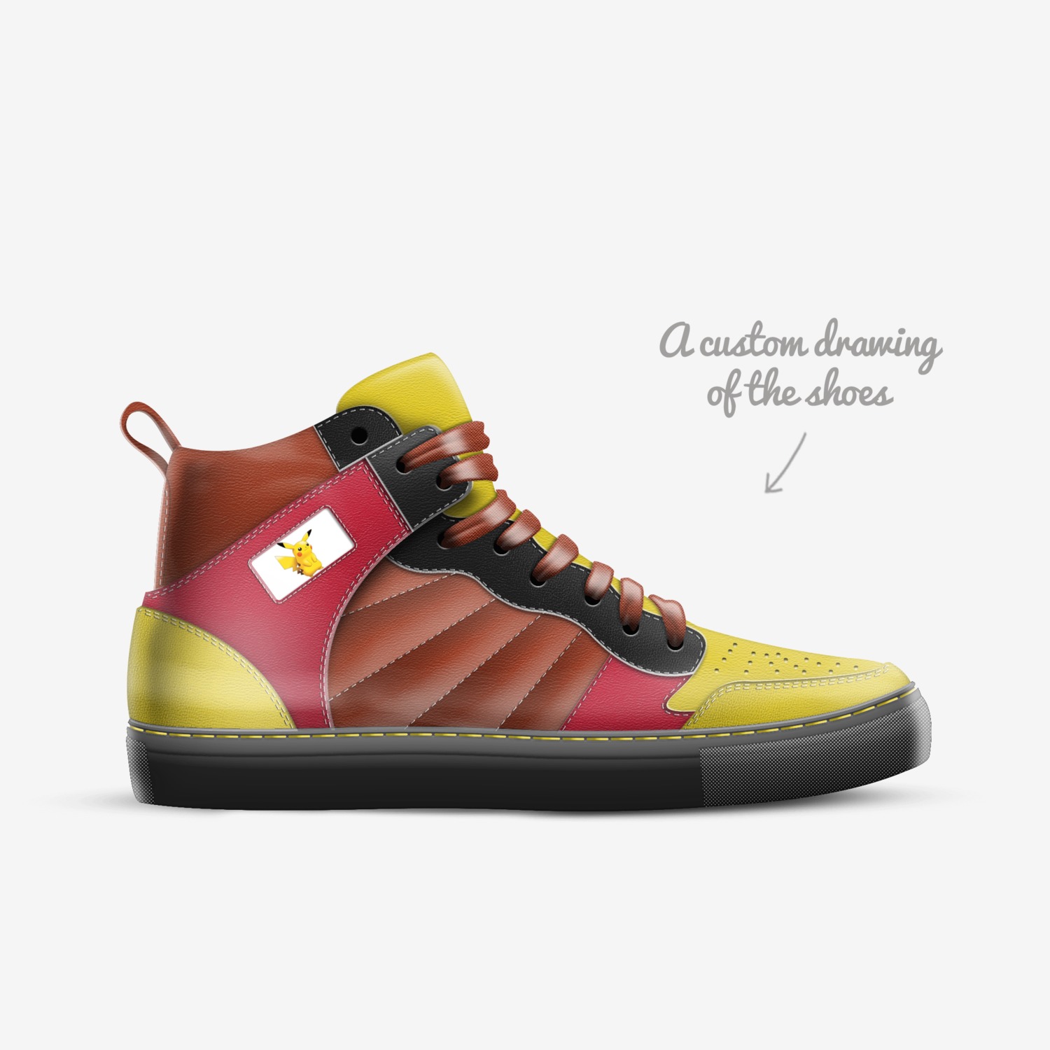 Pikachu custom made in Italy shoes by Alex | Sketch view