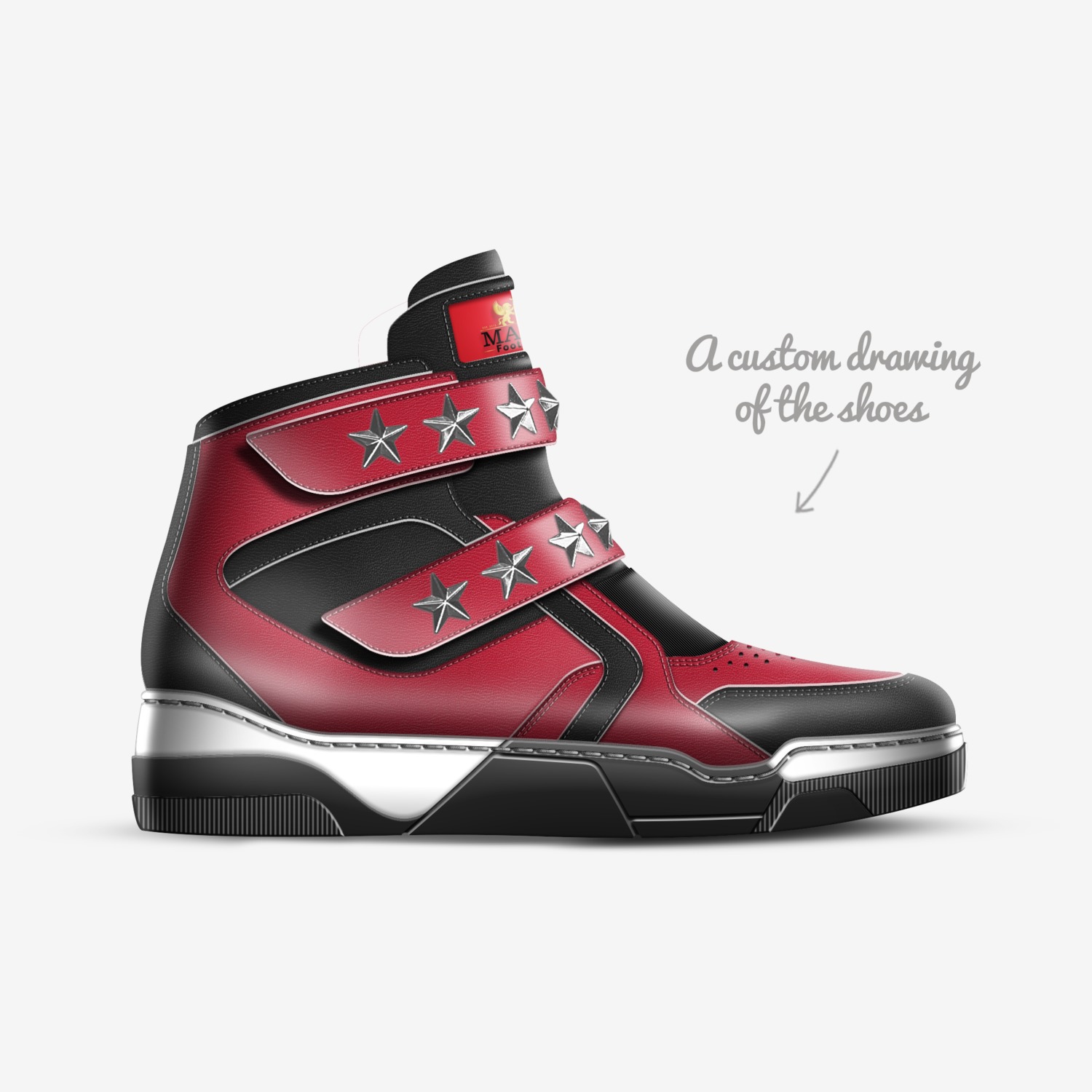 Red & Black custom made in Italy shoes by Maasi Smith | Sketch view