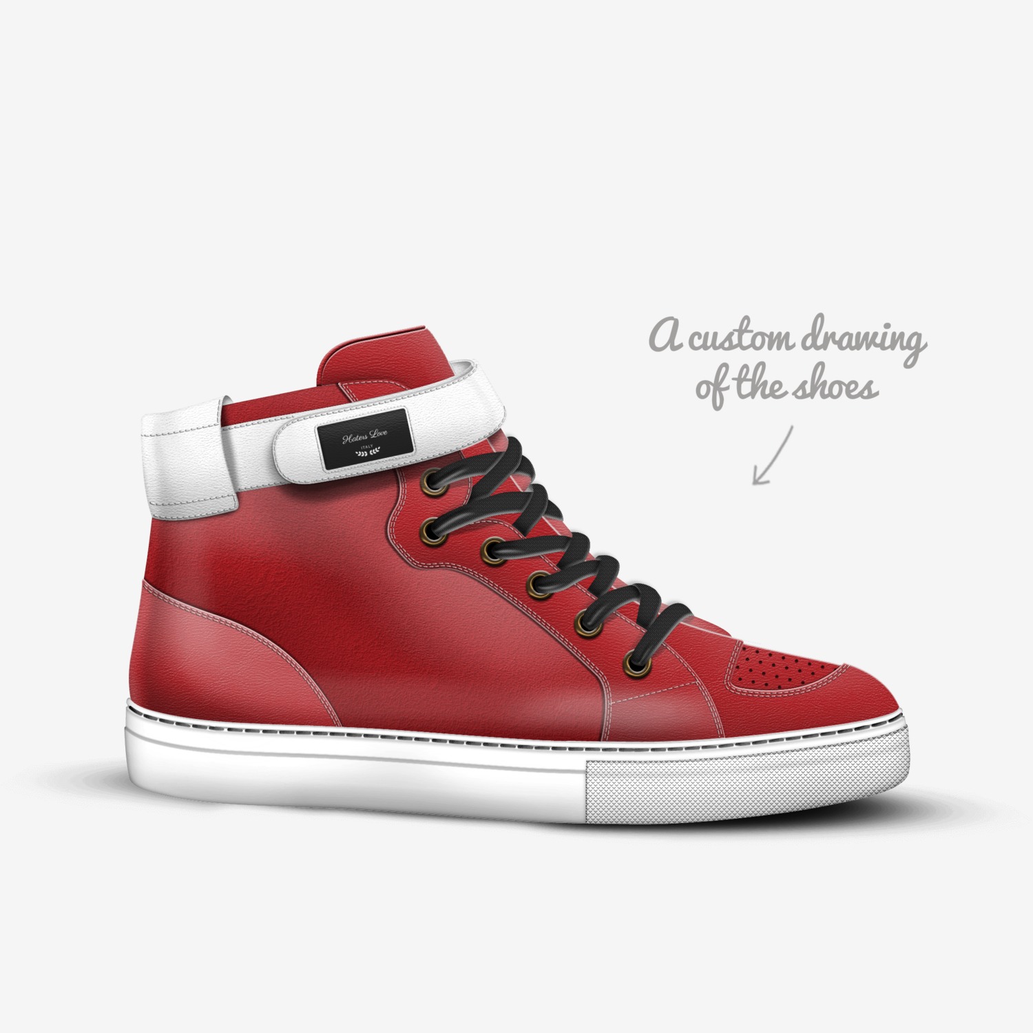 Hater love custom made in Italy shoes by Shaquille Moore | Sketch view