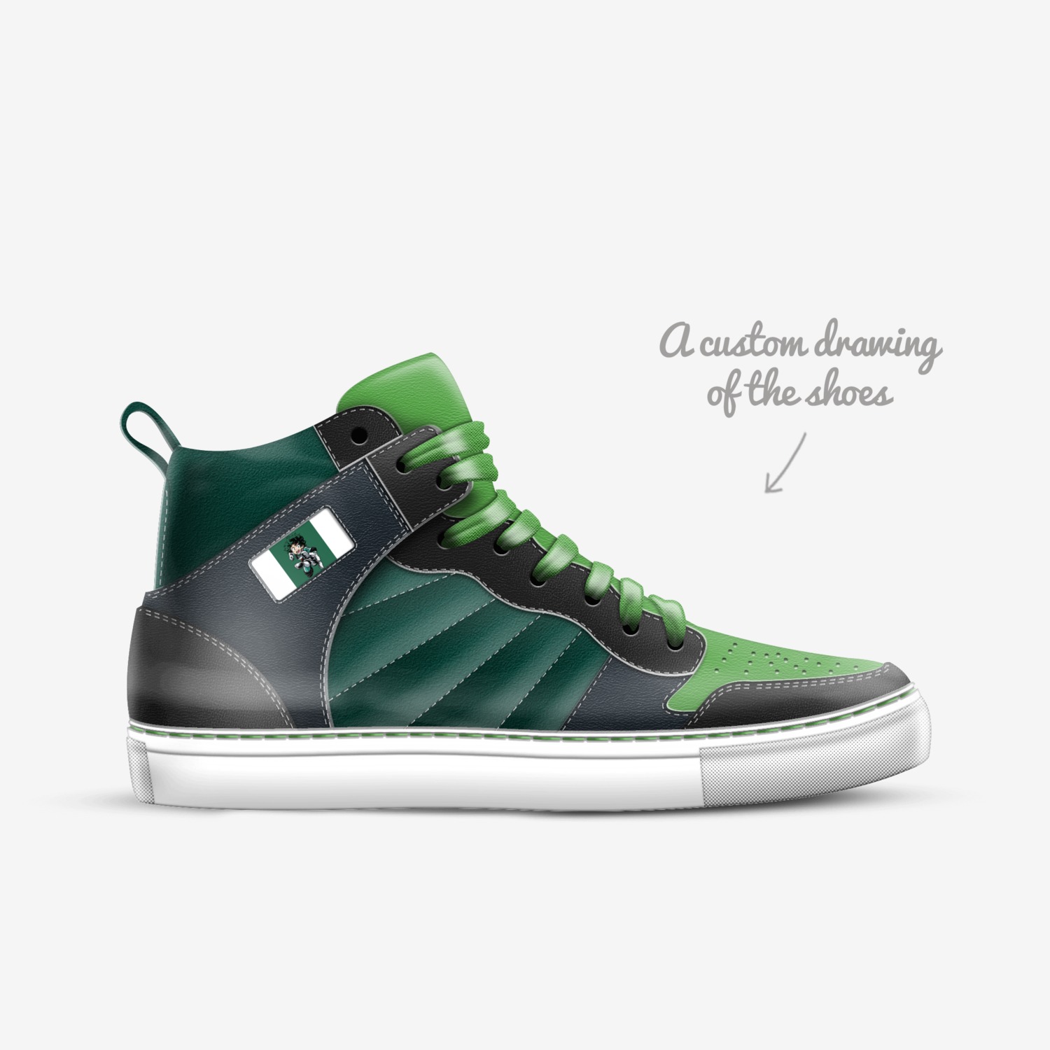 Deku custom made in Italy shoes by Leet | Sketch view