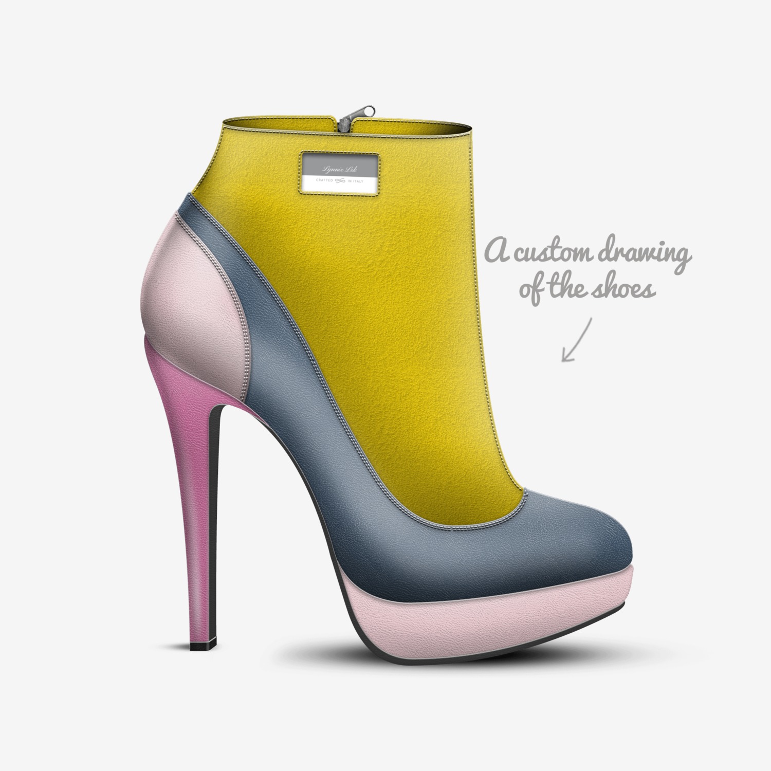 Playful custom made in Italy shoes by Heidi Lynn Rolle | Sketch view