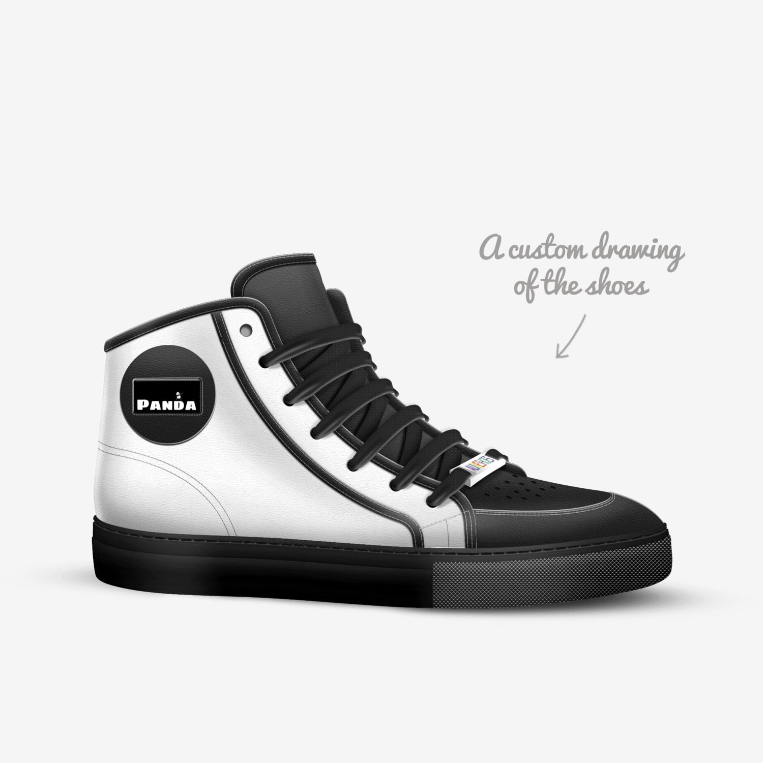 Panda custom made in Italy shoes by Cristen Alexander | Sketch view