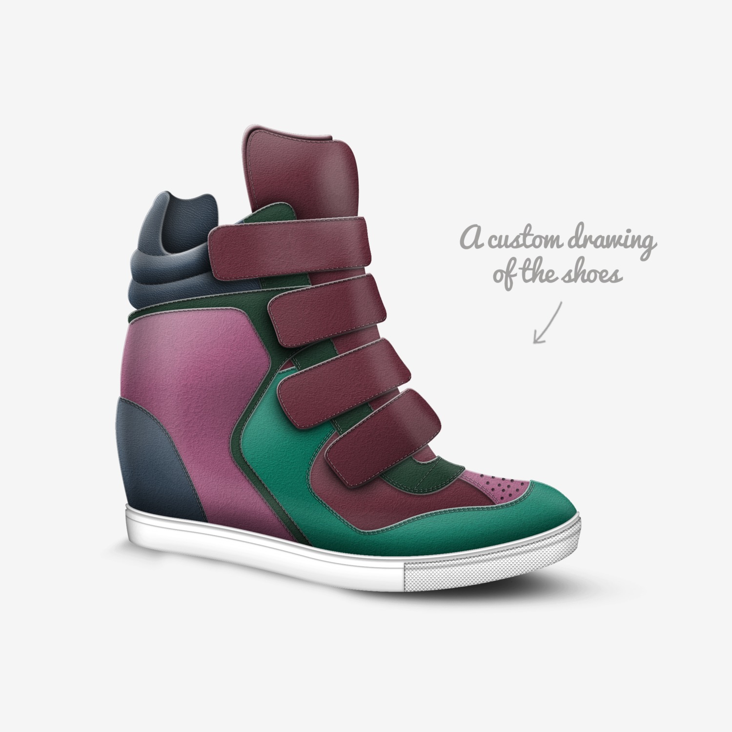Rainbow custom made in Italy shoes by Beatrice Redi | Sketch view
