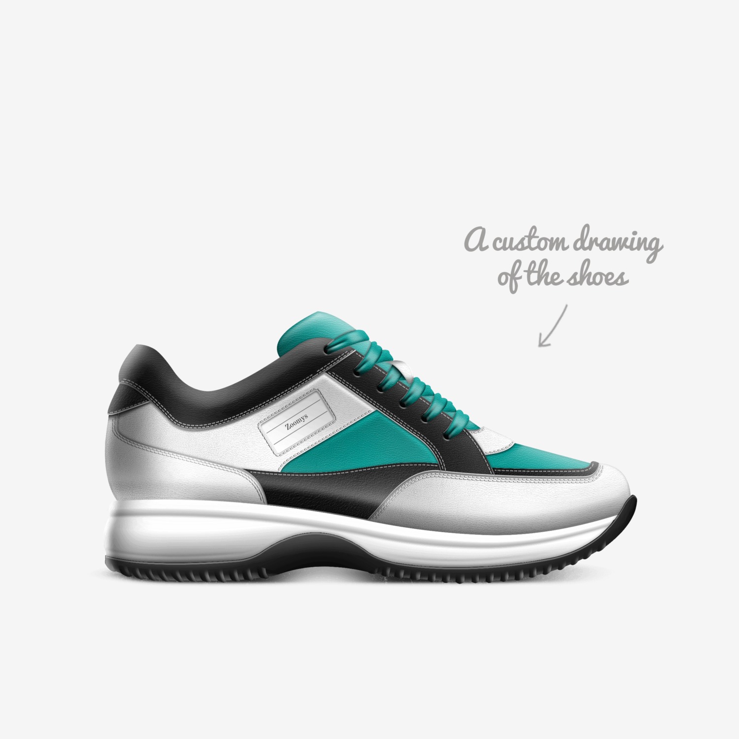 Zoomys custom made in Italy shoes by Coralee Poltorak | Sketch view